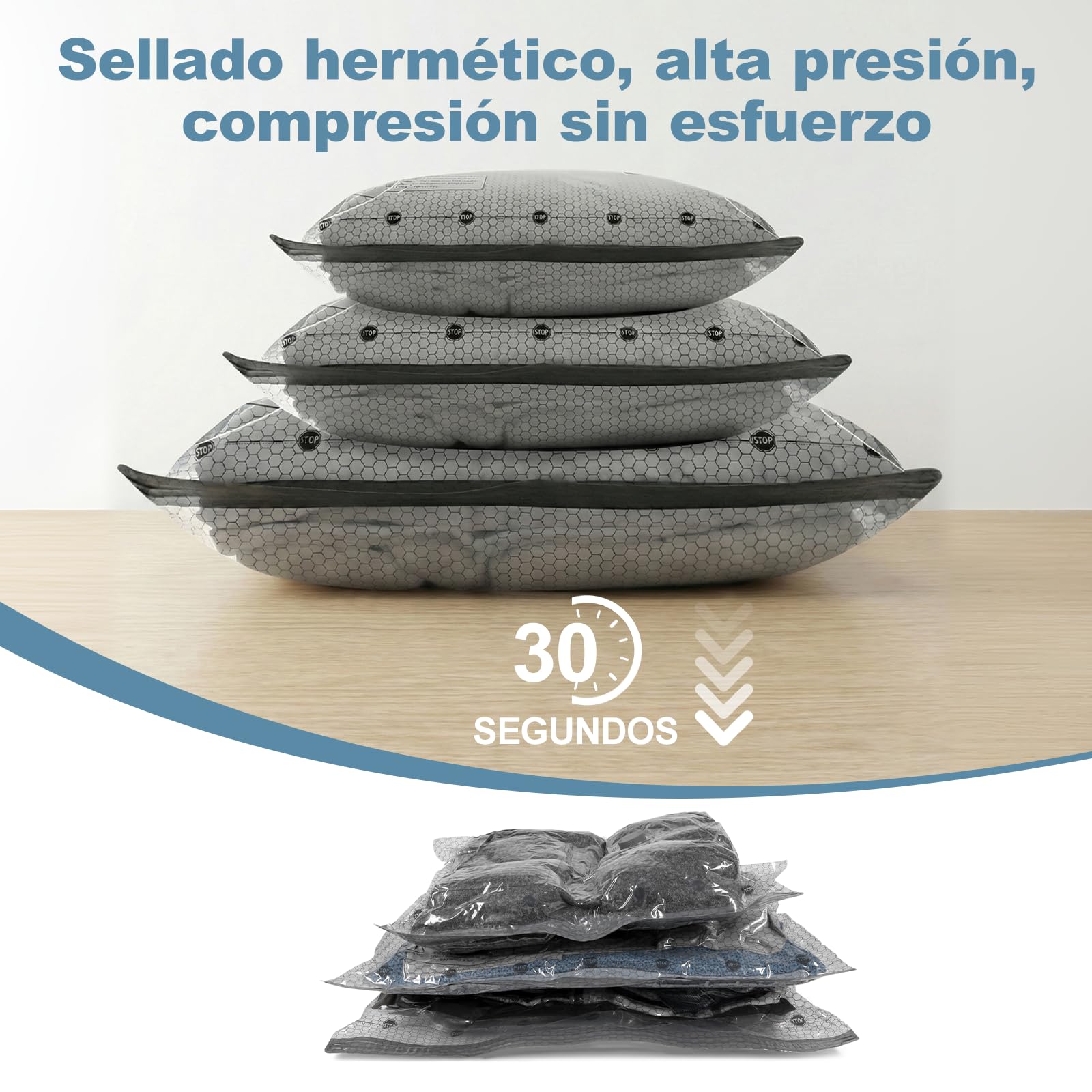Bolsas Almacenaje Ropa al Vacío 6 Piezas con Bomba Eléctrica Inalámbrica 2*S(40x50cm)+2*M(40x60cm)+2*L(50x60cm), Carehabi Bolsas para Guardar Ropa para Viajes, Carga USB-C para Maletas y Armario