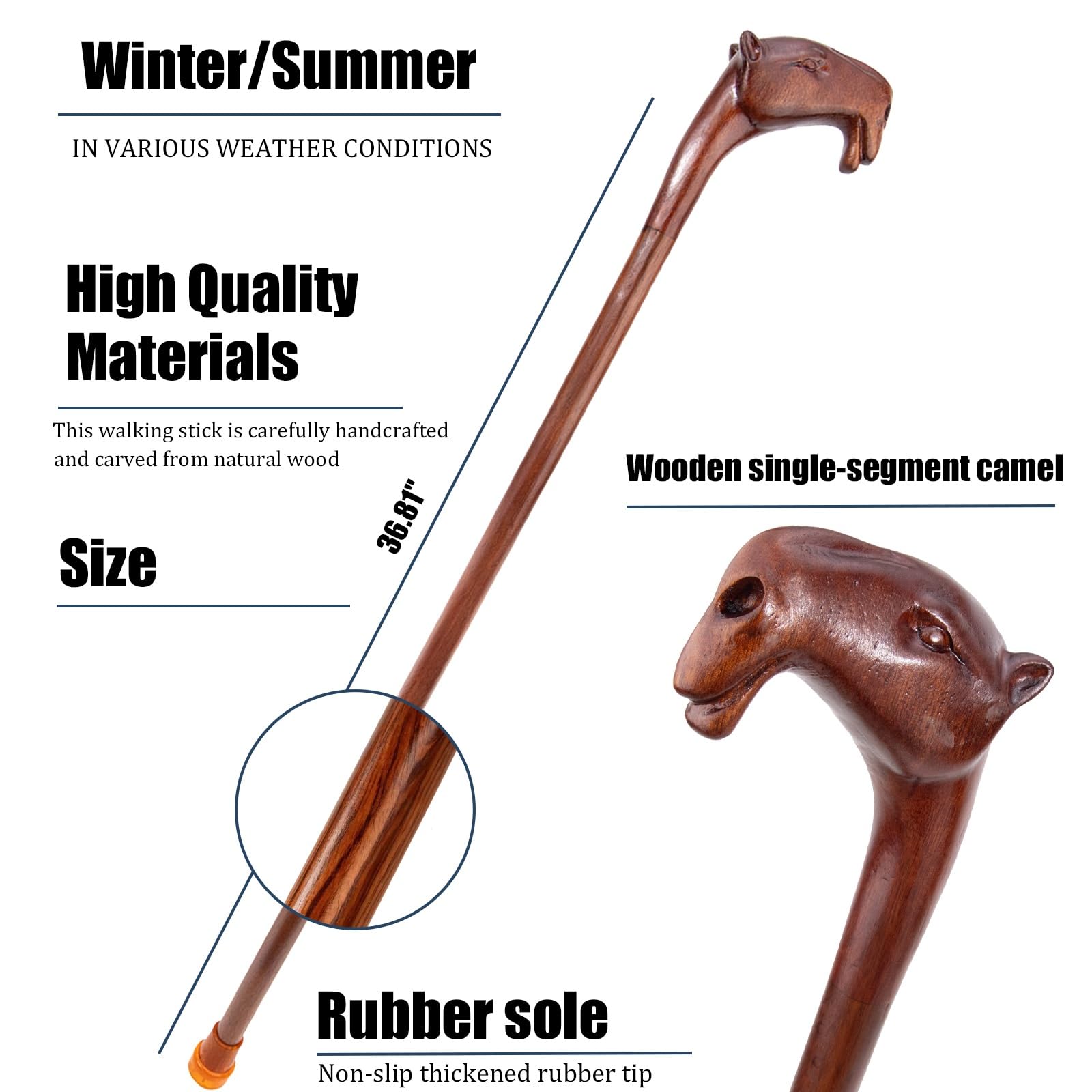 Bastone da Passeggio, con Impugnatura Ergonomica e Puntale in Gomma | 36 pollici, bastone color cammello, antiscivolo, per anziani, uomini e donne, modello decorativo di lusso Cospaly