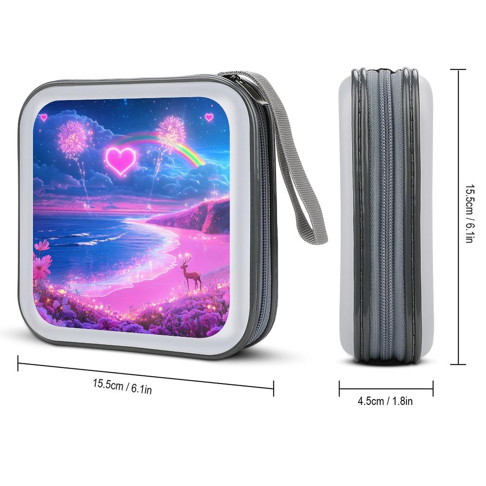 Rainbow 4th of July Fireworks Deer CD Case Plastic DVD Case Holder Wallet Disc Storage Organizer for Car Travel