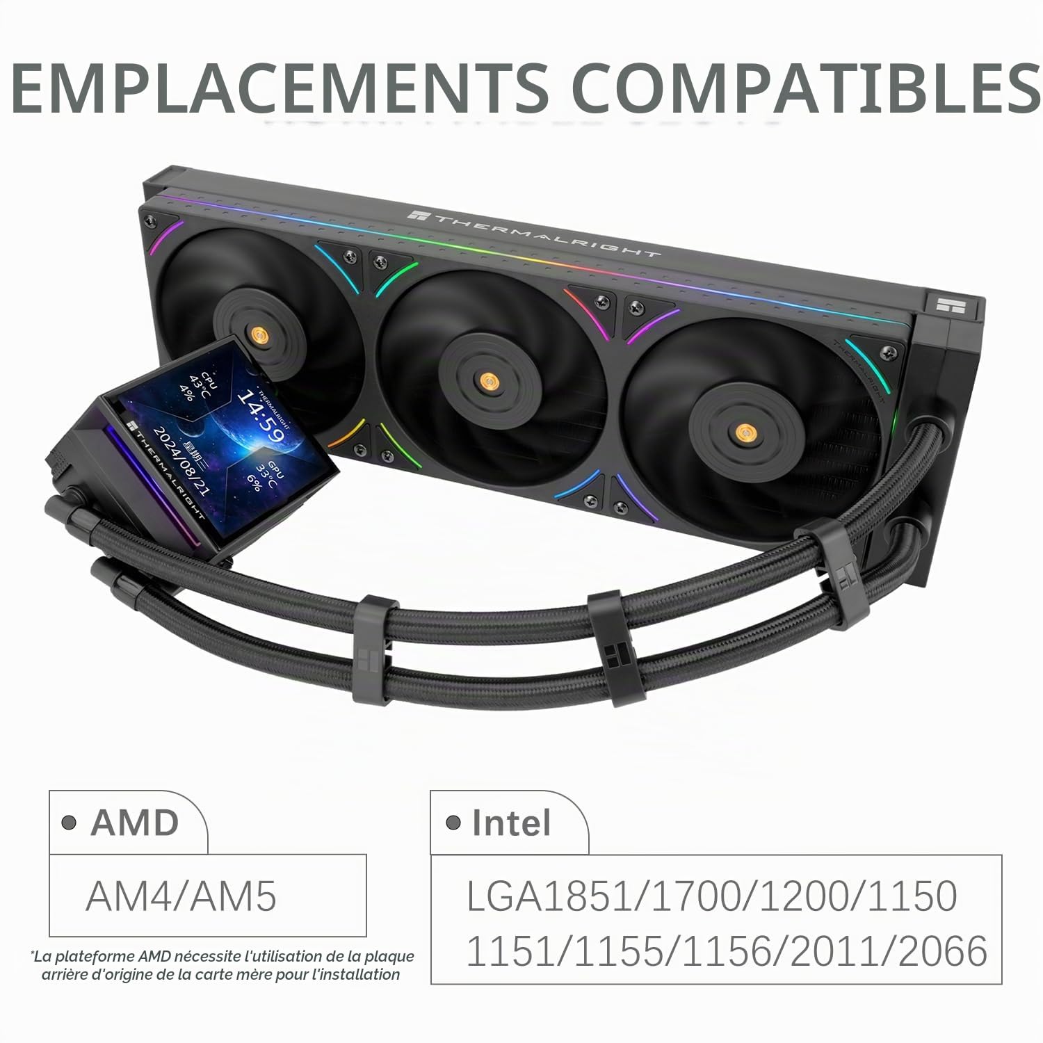 TR-Thermalright Hyper Vision 360 UB ARGB Black Flüssigkeit CPU Kühler, 3,95'' IPS LCD Bildschirm mit 480x480 Auflösung-Magnetisch,360mm Kühler,für AM4/AM5,LGA1851/1700/115x