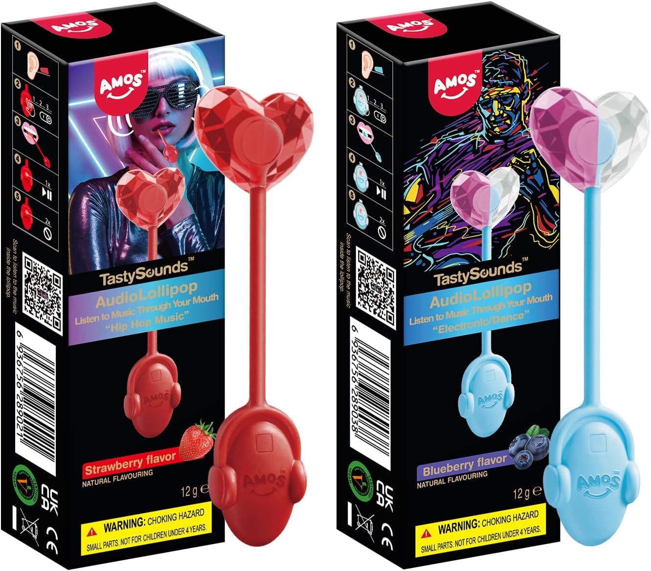 AMOS Audio Lollipop (Natural Blueberry) Music Lollipop Suction Cup - Fat Free Singing Lollipop for Kids Classmates Party