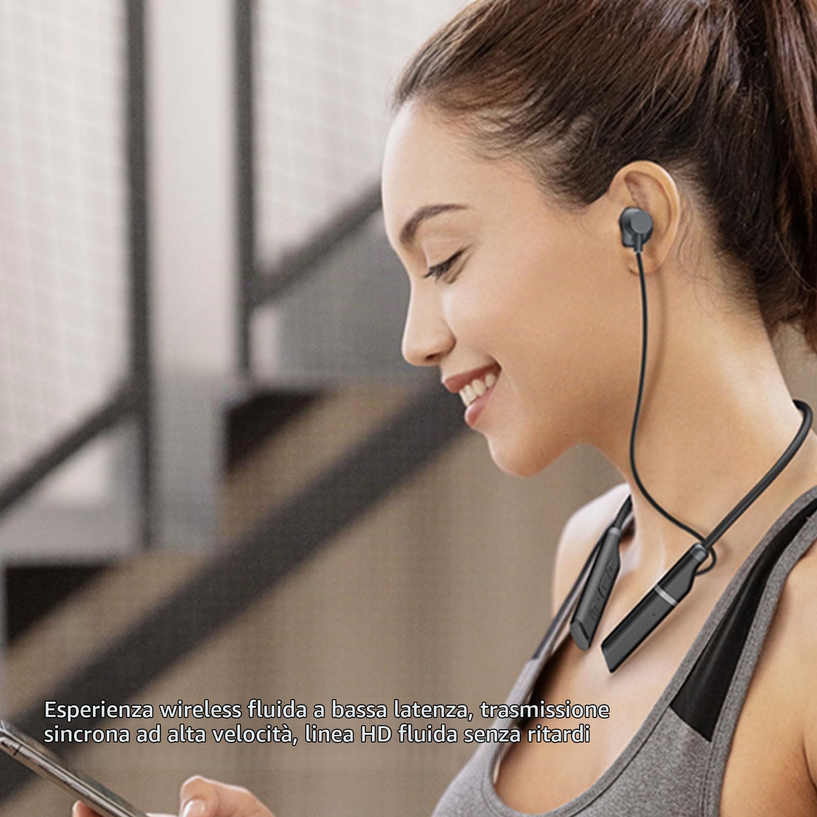 Cuffie senza fili con fascia per il collo Bluetooth 5.3, auricolari con cancellazione del rumore dei bassi profondi con microfono, auricolari sportivi a prova di sudore