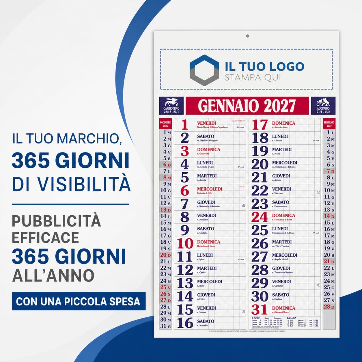 Calendari Personalizzati 2027 in Stock da 100 Pezzi Olandesi Grandi da Muro Notes sul Retro per Gadget Pubblicitari di Fine Anno e come Omaggio per i Clienti o Regali Aziendali | PA610