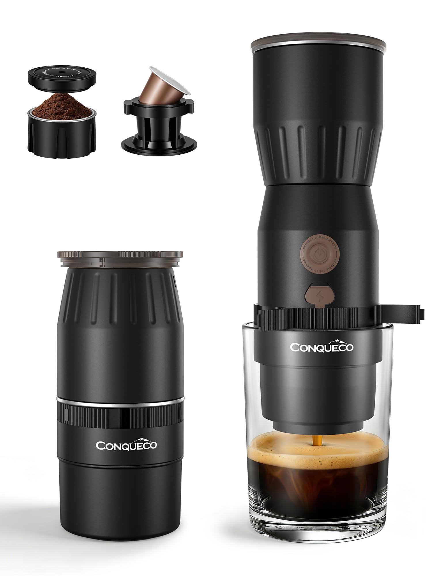 Mini Portable Coffee Maker: 160ml Travel Espresso Machine - Electric Coffee Brewer for Camping - Rechargeable Battery - 2 in 1 for Ground Coffee and NS Capsule Hiking Hotal (Not Self-heating) (BLACK)