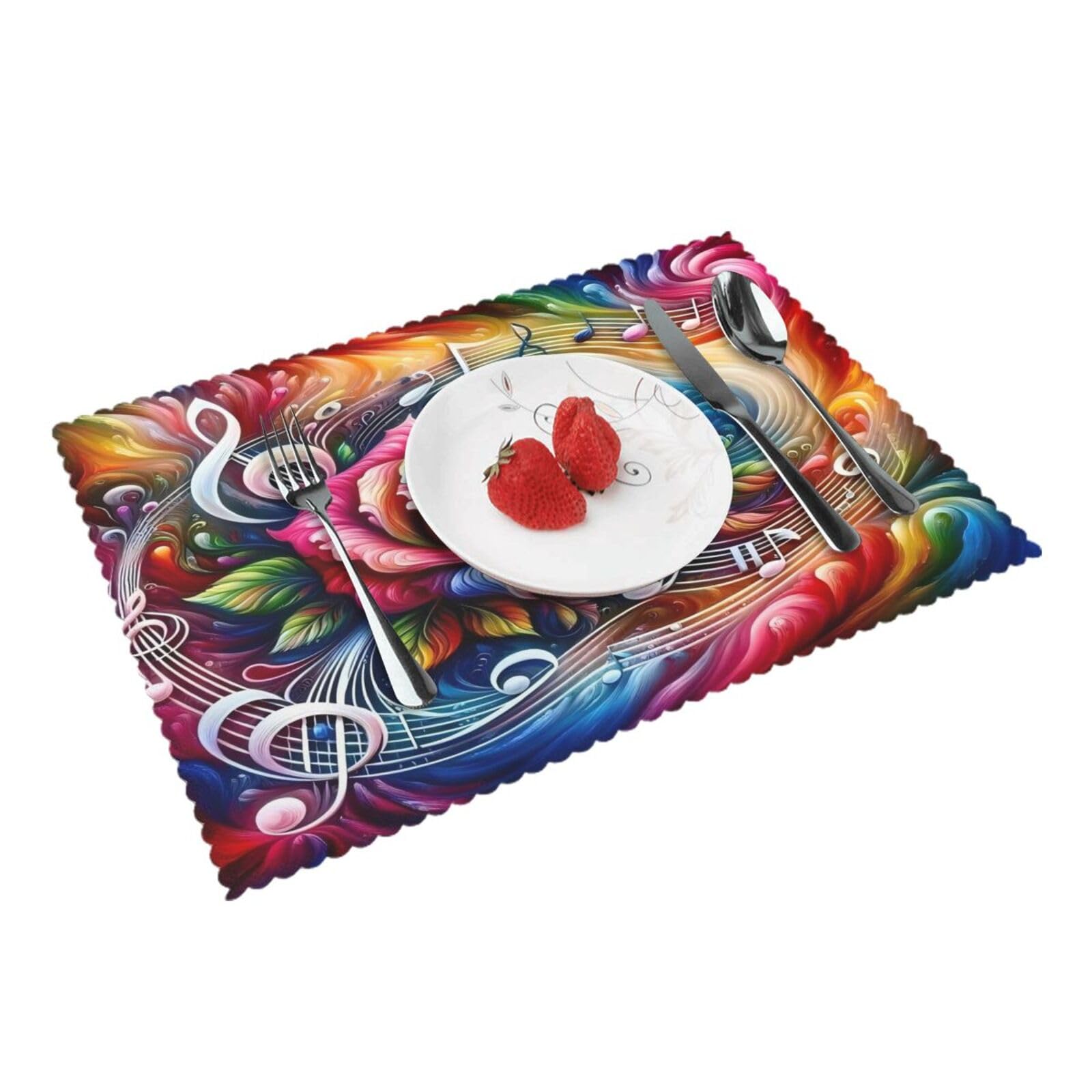 Colorful Music Note Flowers Placemats Set of 4 Print Table Mats Place Mats Table Decor for Kitchen Dining 12X18 in