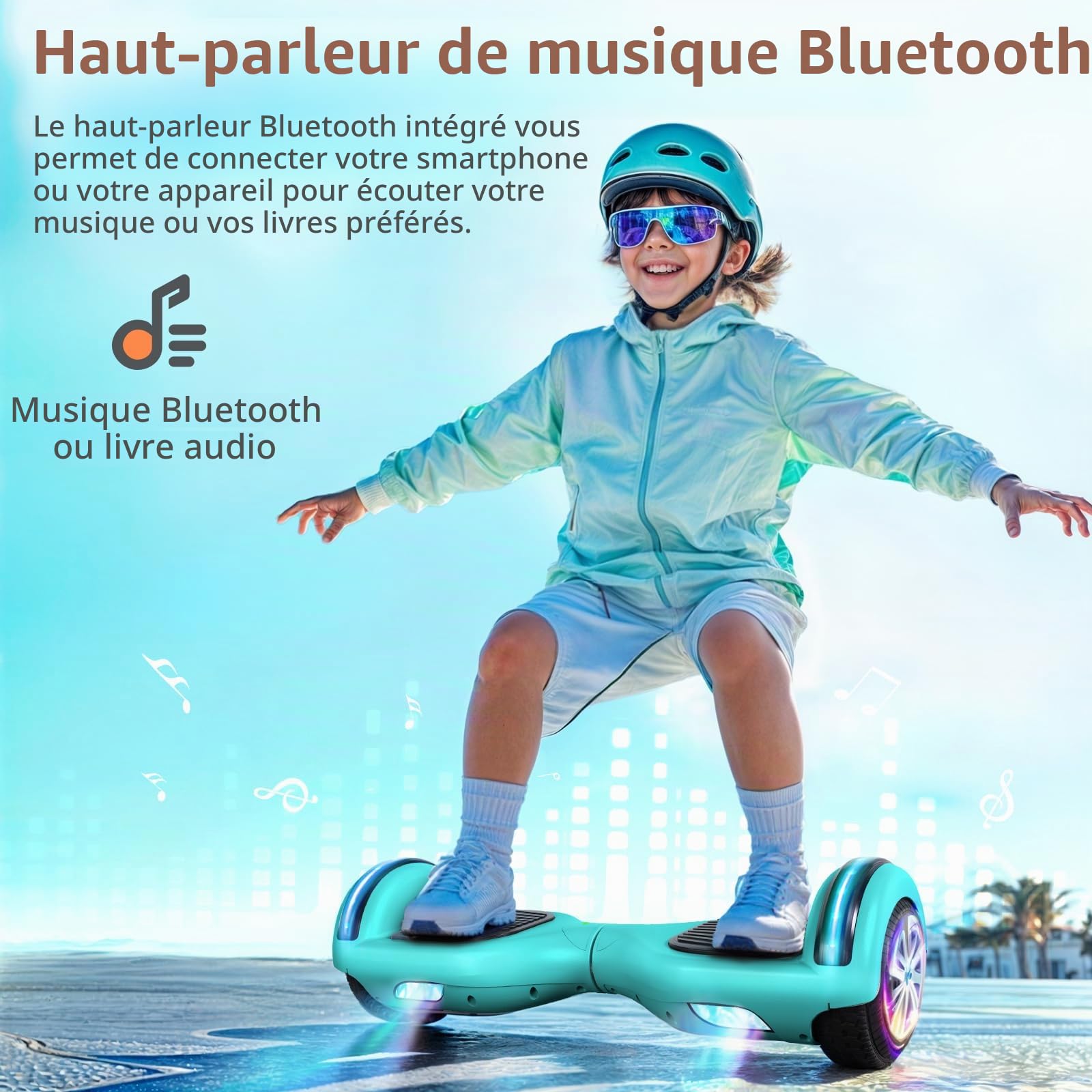 Hoverboard 6.5 Pouces Overboard, Hover Scooter Board Gyropode Tout-Terrain, Bluetooth et LED Auto-équilibré Scooter électrique Auto-équilibrage pour Enfant et Adult