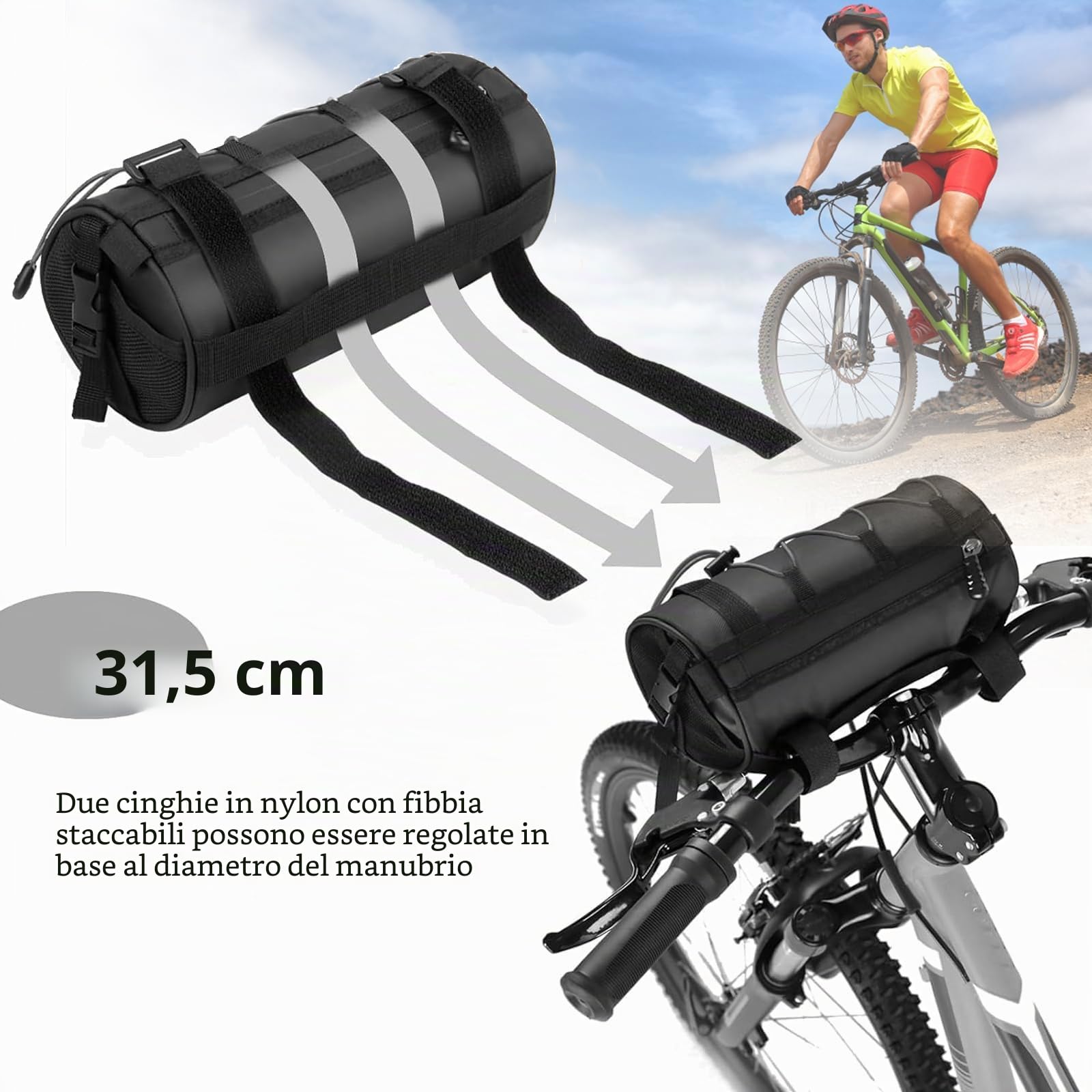Borsa da Manubrio Anteriore per Bicicletta, Impermeabile, 2.5L Borsa per Telaio Della Bici da Strada con Tracolla Removibile, per MTB