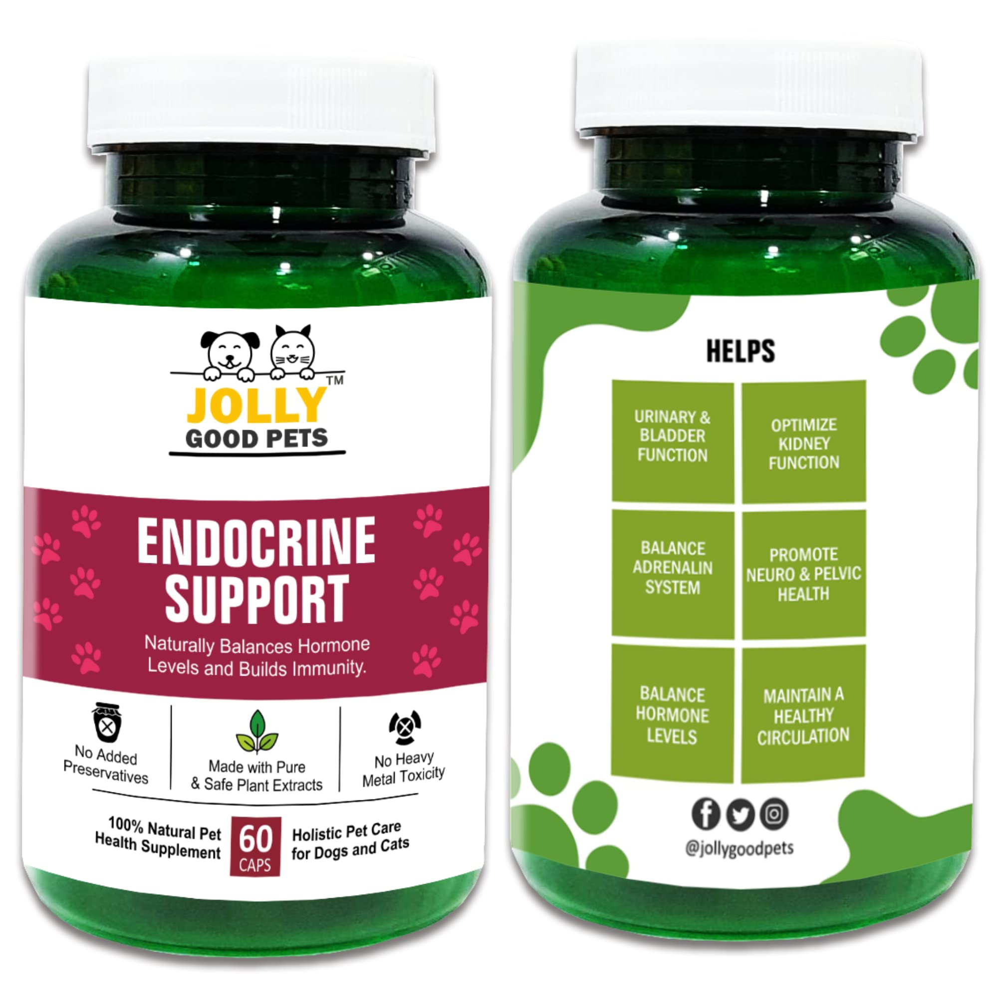 Jolly Good Pets Endocrine Support Supplements for Dogs & Cats I 100% Plant-Based I Balances Hormones & Bladder Function I 60 Capsules (B0B7GQRY5R) Amazon Price History, Amazon Price Tracker