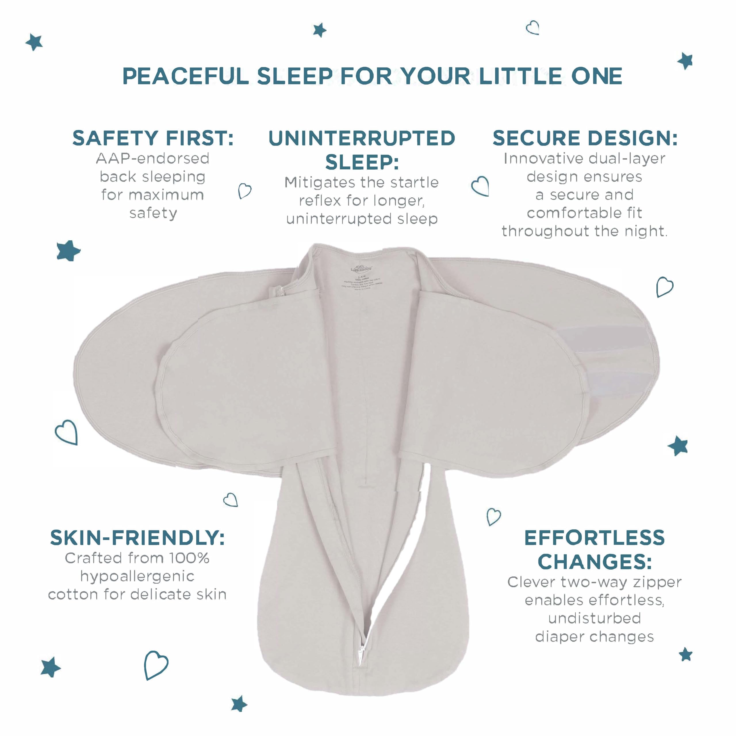 LullaBaby Double Dream Swaddle: Exklusives Doppelflügel-Design, von Kinderärzten empfohlen, ultraweiche Baumwolle, 0–2 Monate, 2,7–6,4 kg, Primrose Pink
