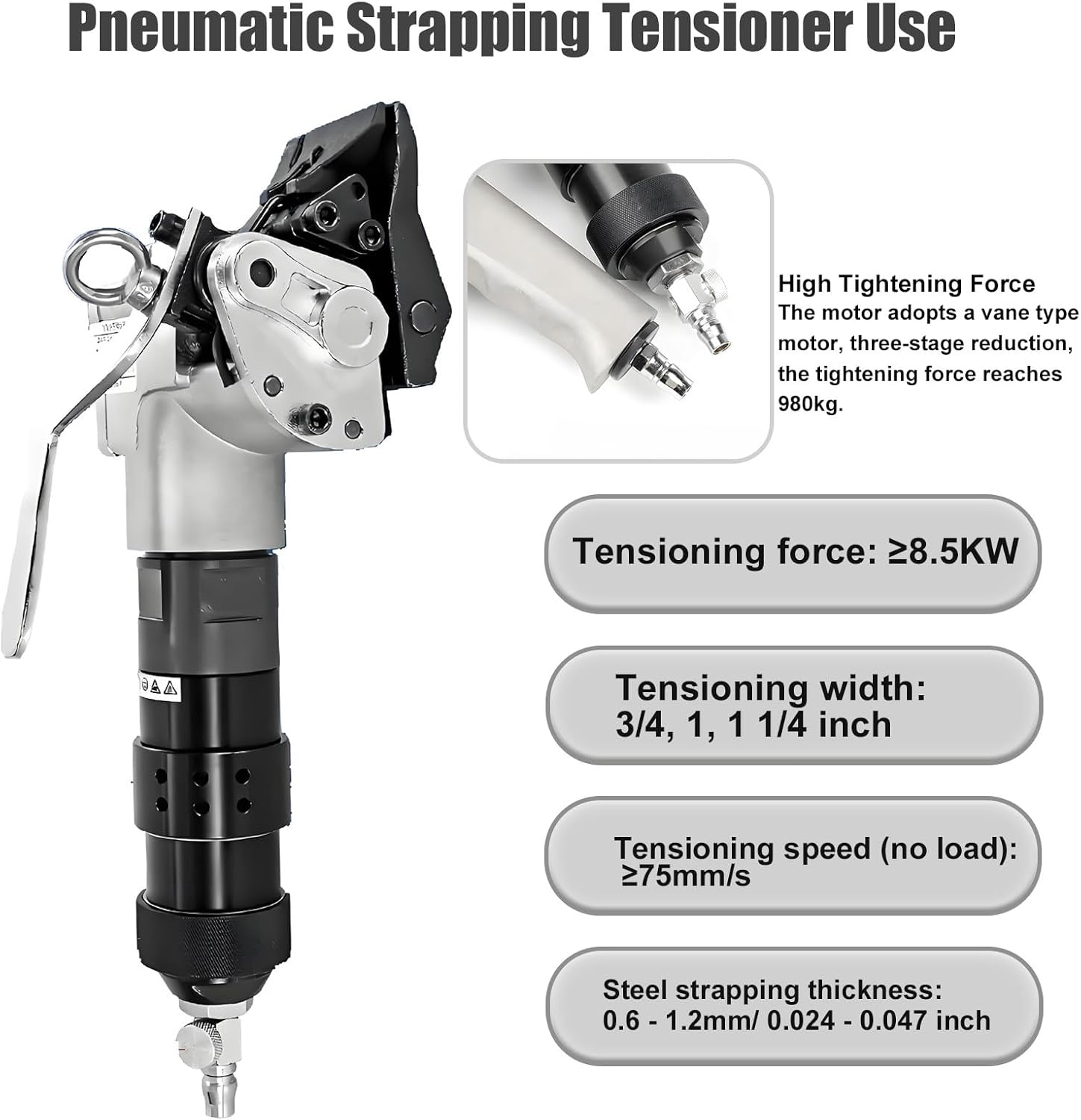 Split-Design Tensioner Cutter Sealer, Thickness Straps, Drop-Resistant Steel Body, Metal Strapping Tool Pneumatic Steel Strapping Machine