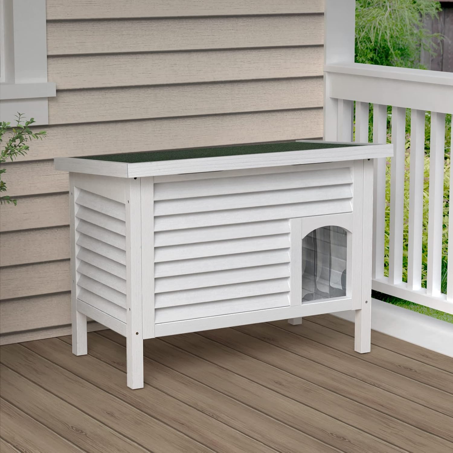 GDLF Outdoor Cat House Solid Wood Feral Cat Shelter with Waterproof Roof & Special Full Ventilation Design Keeps Multiple Felines Cool for Hot Summers 31.9" Lx18.9 Wx23.6 H