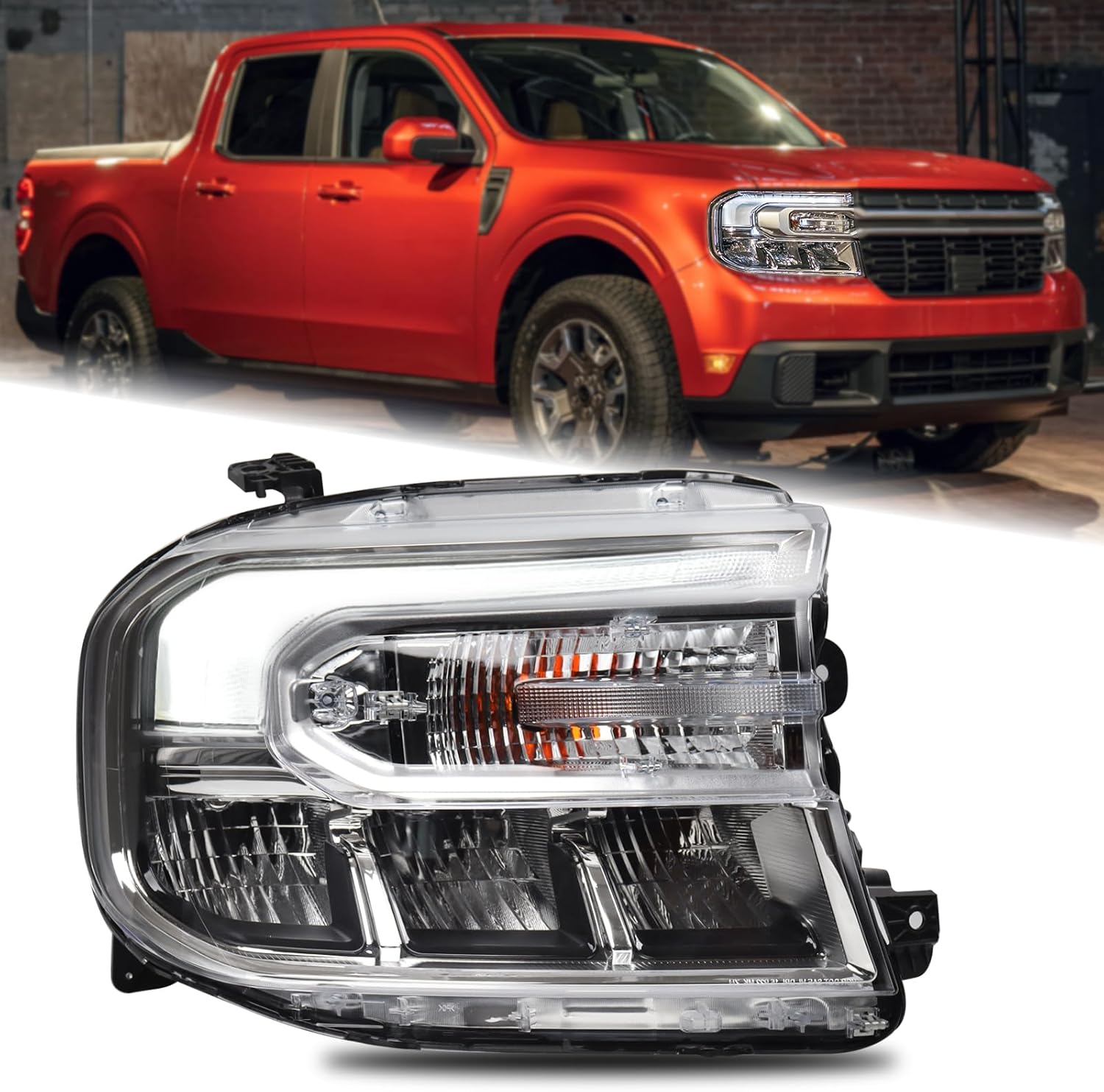 Duolctarms Chrome w/LED DRL Headlight Headlamp Assembly Compatible for 2022 2023 2024 Ford Maverick Lariat Right Passenger Side NZ6Z13008B