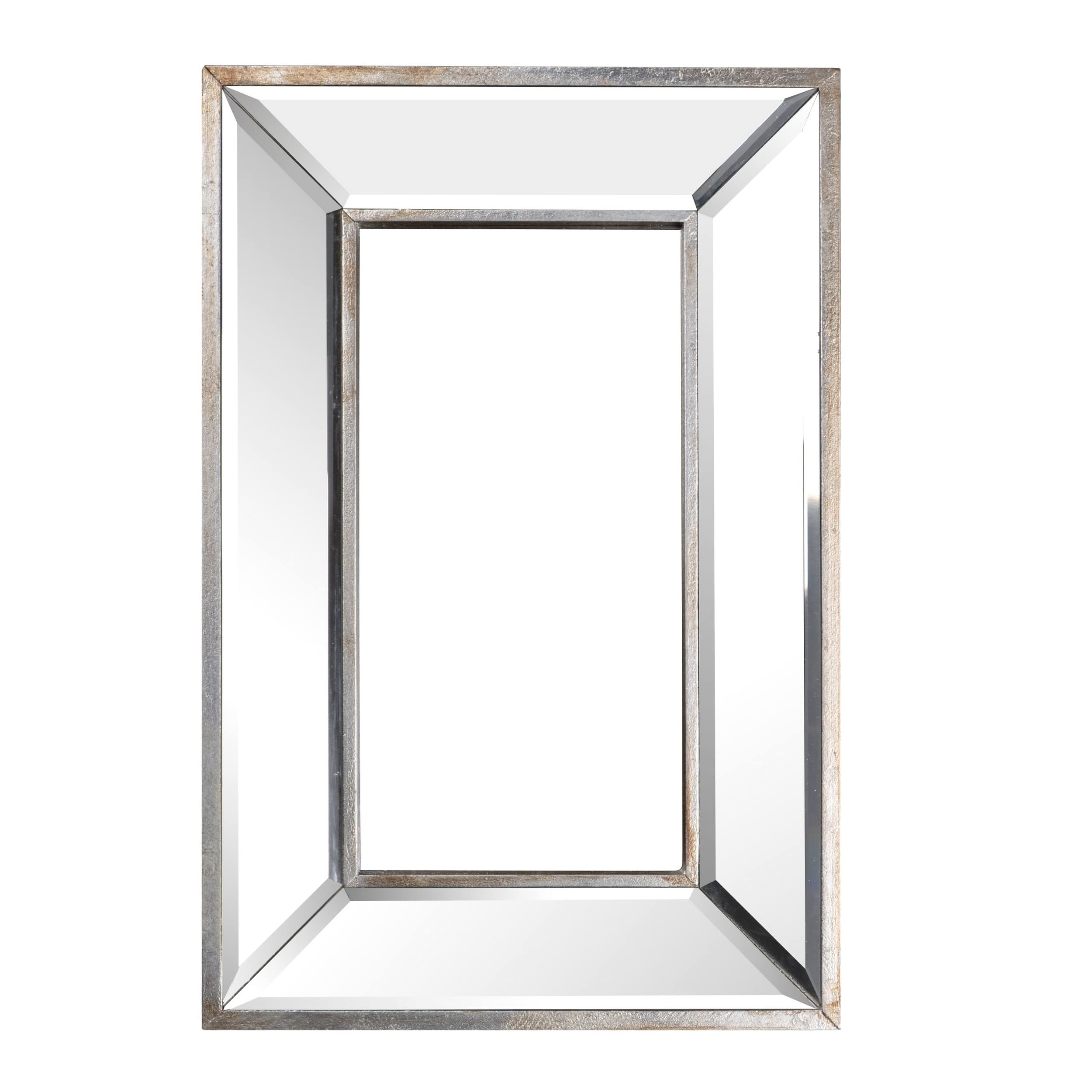 Benjara Toby 12 x 18 Inch Wall Mount Accent Mirror, Antique Silver Wood Frame