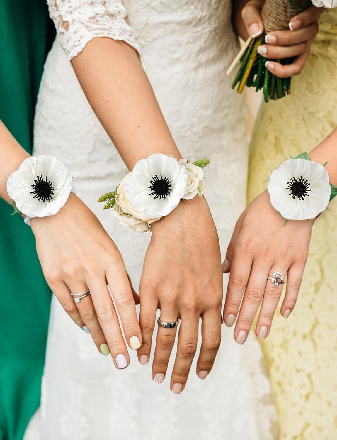 Artificial White Flower, 12 PCS Black and White Flowers, 11 Inch Silk Anemone Flower, Stems PU Real Touch Fake Flowers in White with Black Center for Wedding Memorial Day Centerpiece Home Kitchen - Image 7