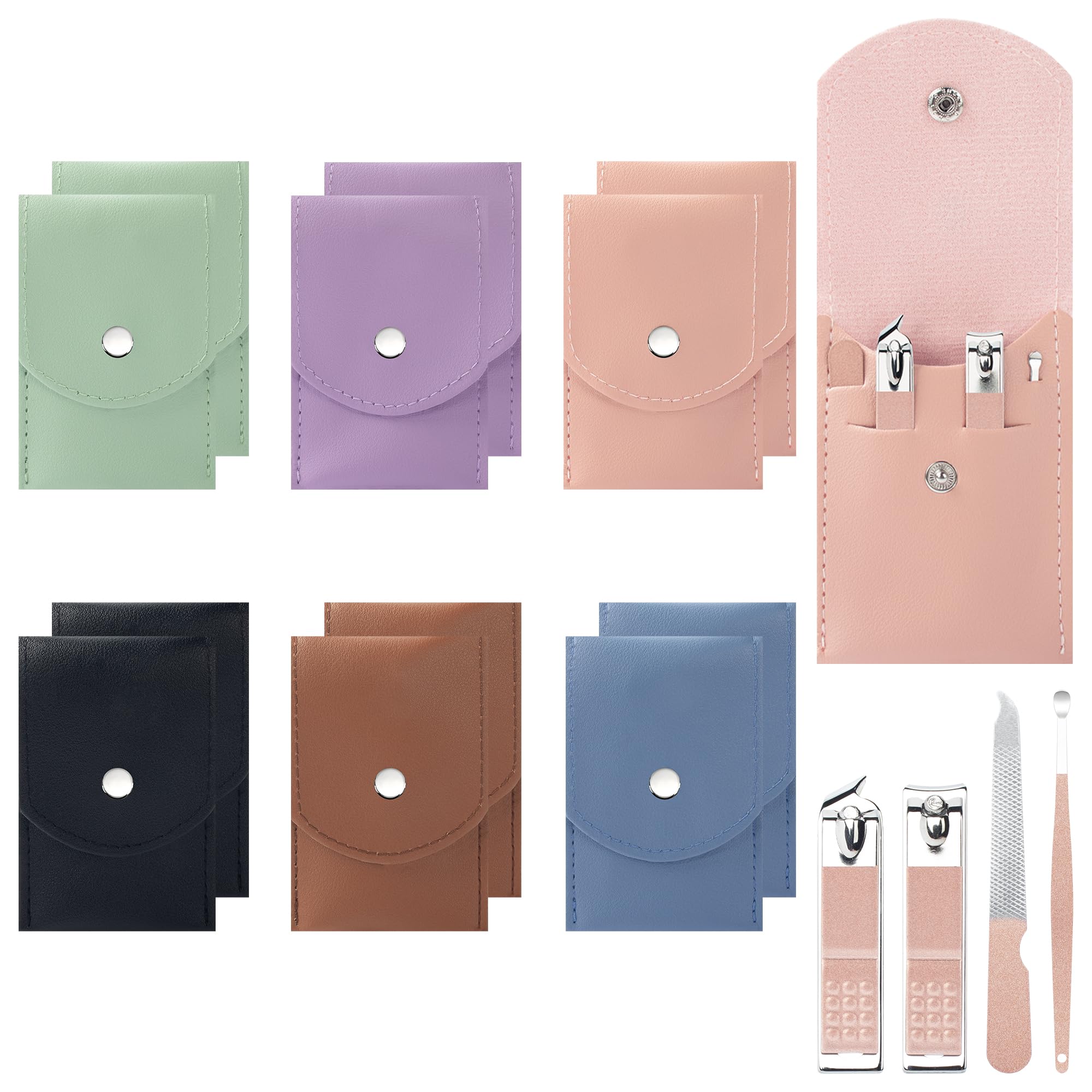 Nail Clippers Bulk Set, 6 Colors, Manicure Set Bulk (12-Pack)