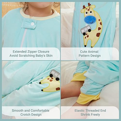 Miniatura 4 de MICHLEY Saco de dormir sin mangas con cremallera para niños, saco de dormir para otoño e invierno, mantas de poliéster para niños y niñas, jirafa