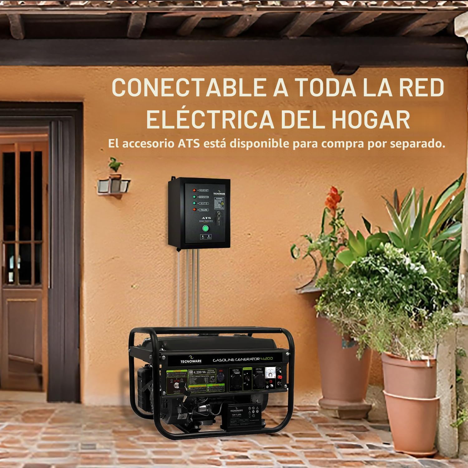 Tecnoware Power Systems - Generador de Corriente 4200 VA, Motor Gasolina 4 Tiempos, Arranque Eléctrico y Manual, Depósito 15L, Compacto y Portátil, Ideal para Camping y Construcción