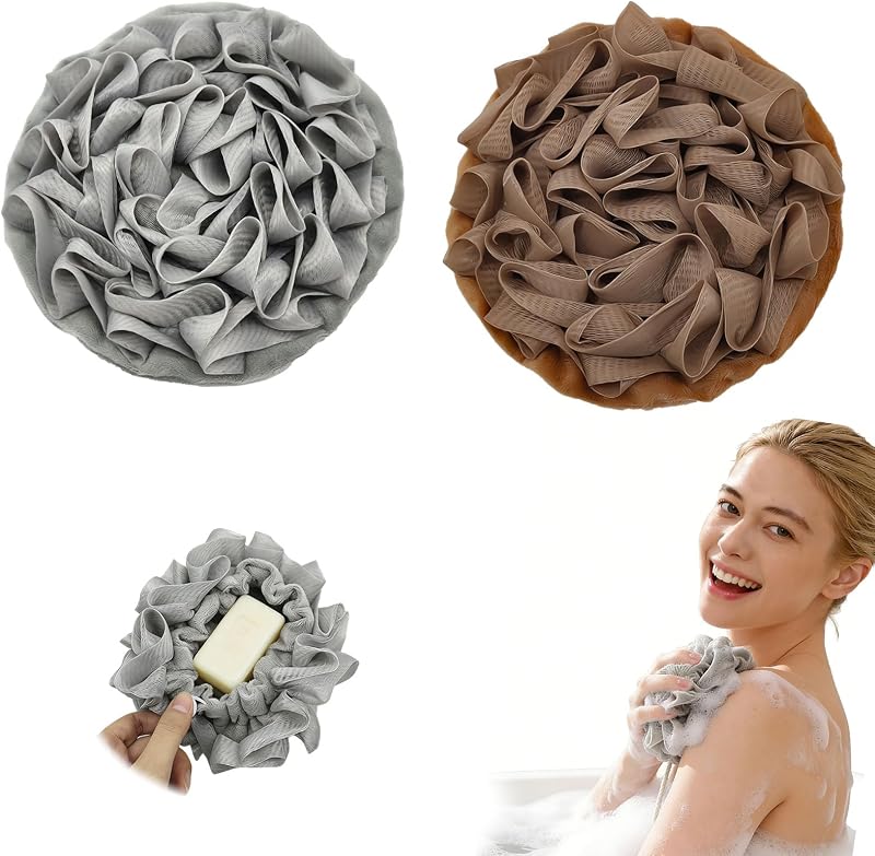 Bucha ensaboada reutilizável com bolso para sabonete Generic, marrom e cinza, pacote com 2