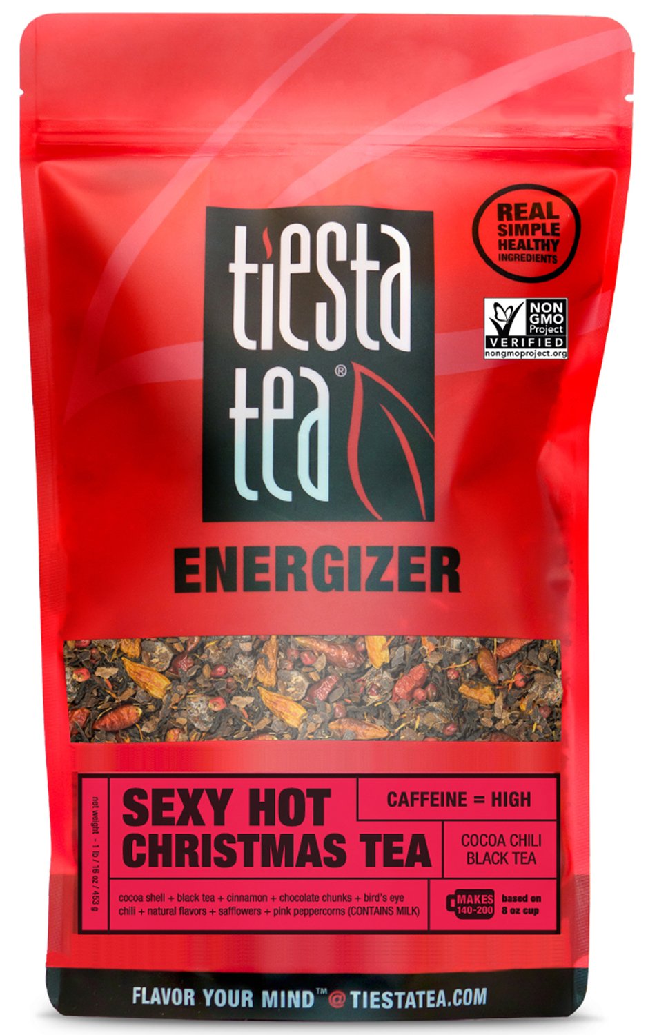 Tiesta Tea - Sexy Hot Christmas, Loose Leaf, Cocoa Chili Black Tea, Premium Blend, High Caffeinated Spicy Black, Make Hot or Iced Tea & Brews Up to 200 Cups, 16oz Resealable Bulk Pouch