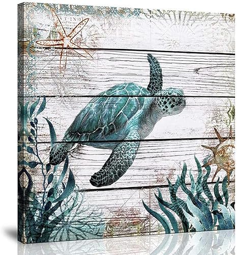 Yang Hong Yu Retro Turtle Picture Decor Wall Art Ocean Aquatic Animals Undersea Coral Pictures Canvas Prints Artwork for Kids Room Wall Decorations