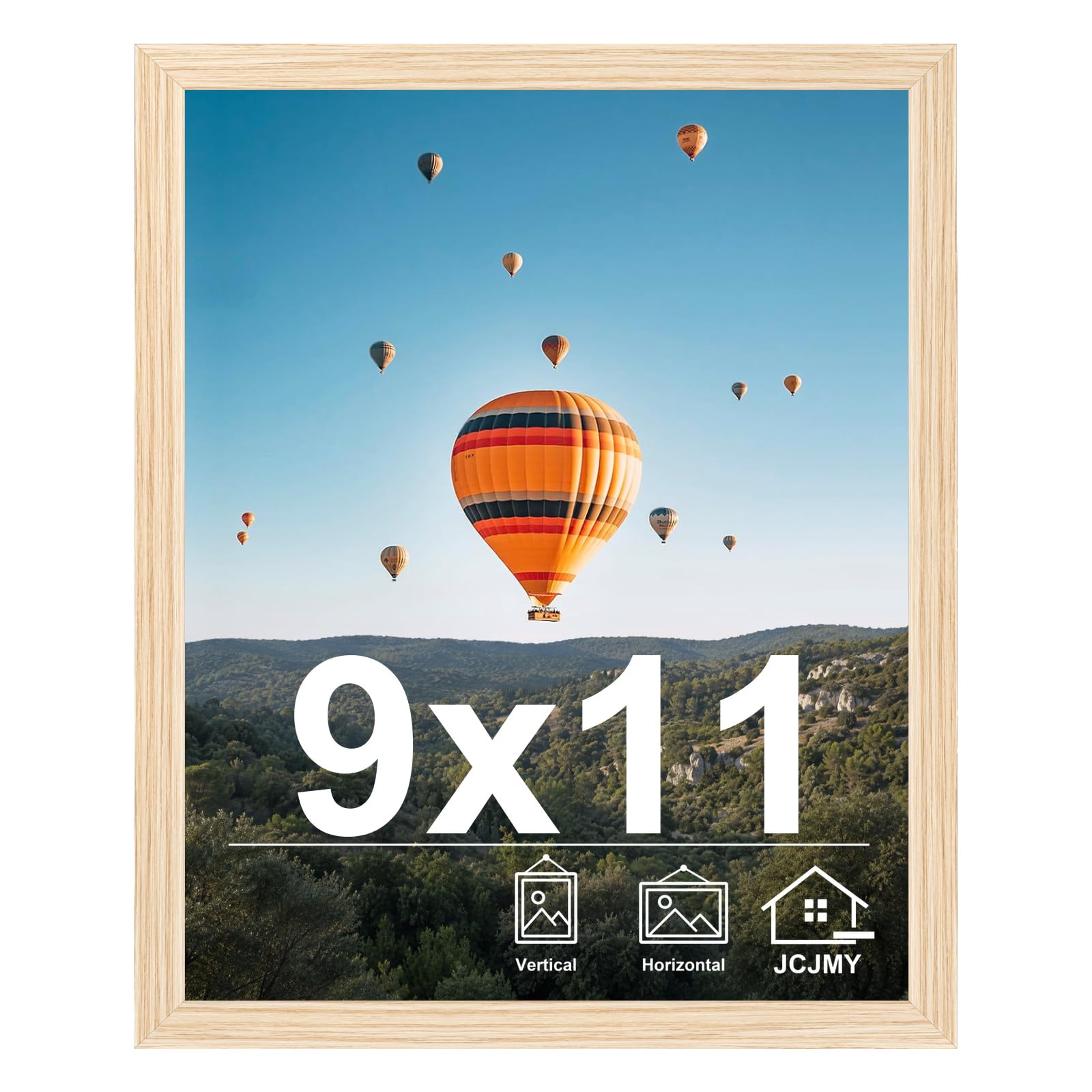JCJMY 9x11 Picture Frame for Wall Hanging or Tabletop, Wall Mounting Horizontally or Vertically, 9 x 11 Wall Gallery Poster Photo Frame with Shatter Resistant Plexiglass, Natural