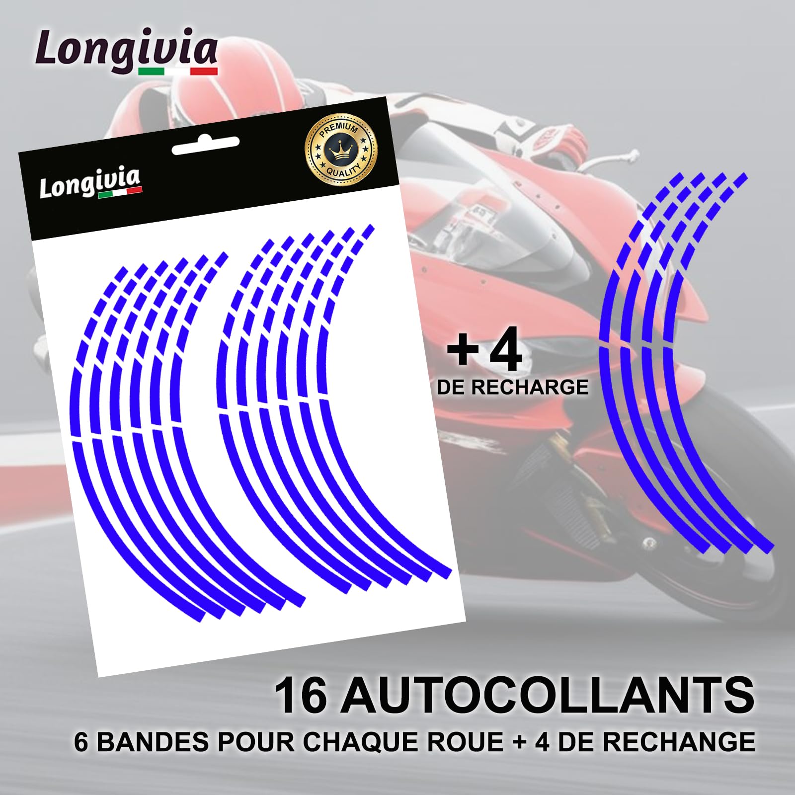 Autocollant Réfléchissant Pour Jante De Voiture - Décoration Sécurité Vinyle Universel - Couleur Bleu