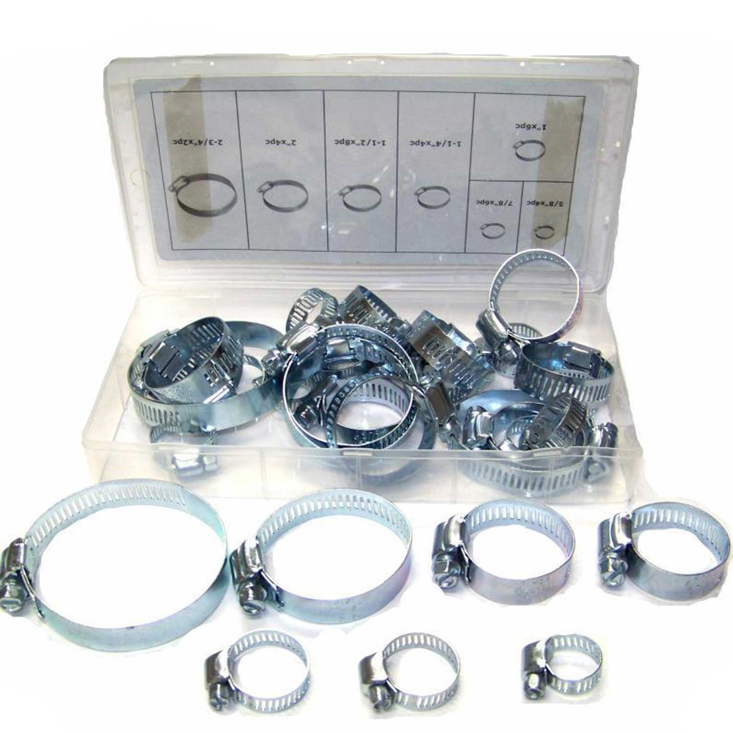 34pc Hose Clamp Assorted Set Worm Gear Type Hose Pipe Fitting Clamp Assortment