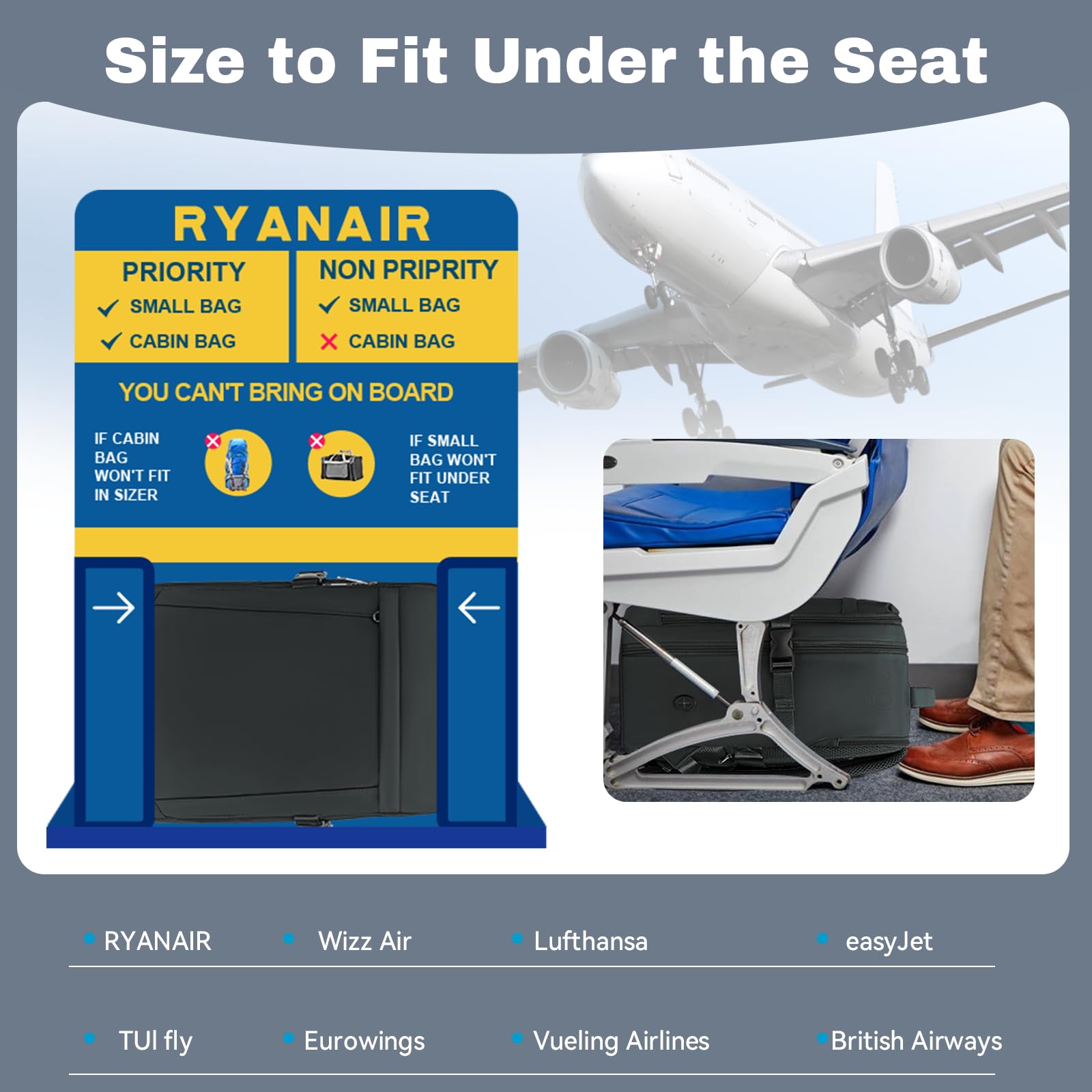 Xkdoai Zaino per Ryanair 40x20x25 Zaino da Viaggio Aereo Bagaglio a Mano Borsa da Viaggio Zaini per Ryanair 40x20x25 Tasca Antifurto Scomparto Separato per Laptop da 14 Pollici