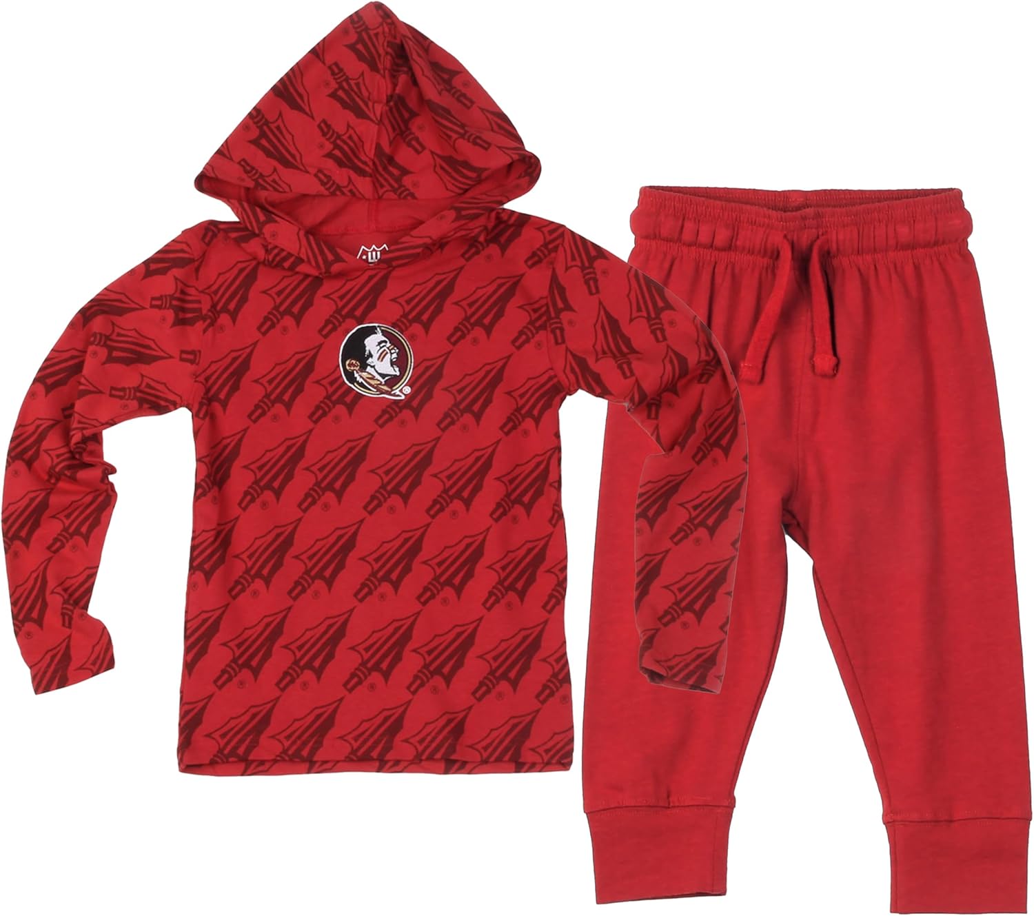 Wes and Willy Infant and Toddler College All Over Team Logo Hooded Long Sleeve T-Shirt and Pant Set
