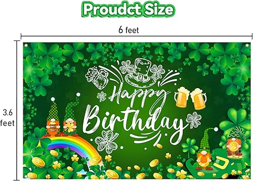 Miniatura 4 de Ushinemi Decoraciones de cumpleaños del día de San Patricio pancarta de fondo de feliz cumpleaños del día de San Patricio trébol de la suerte fondo
