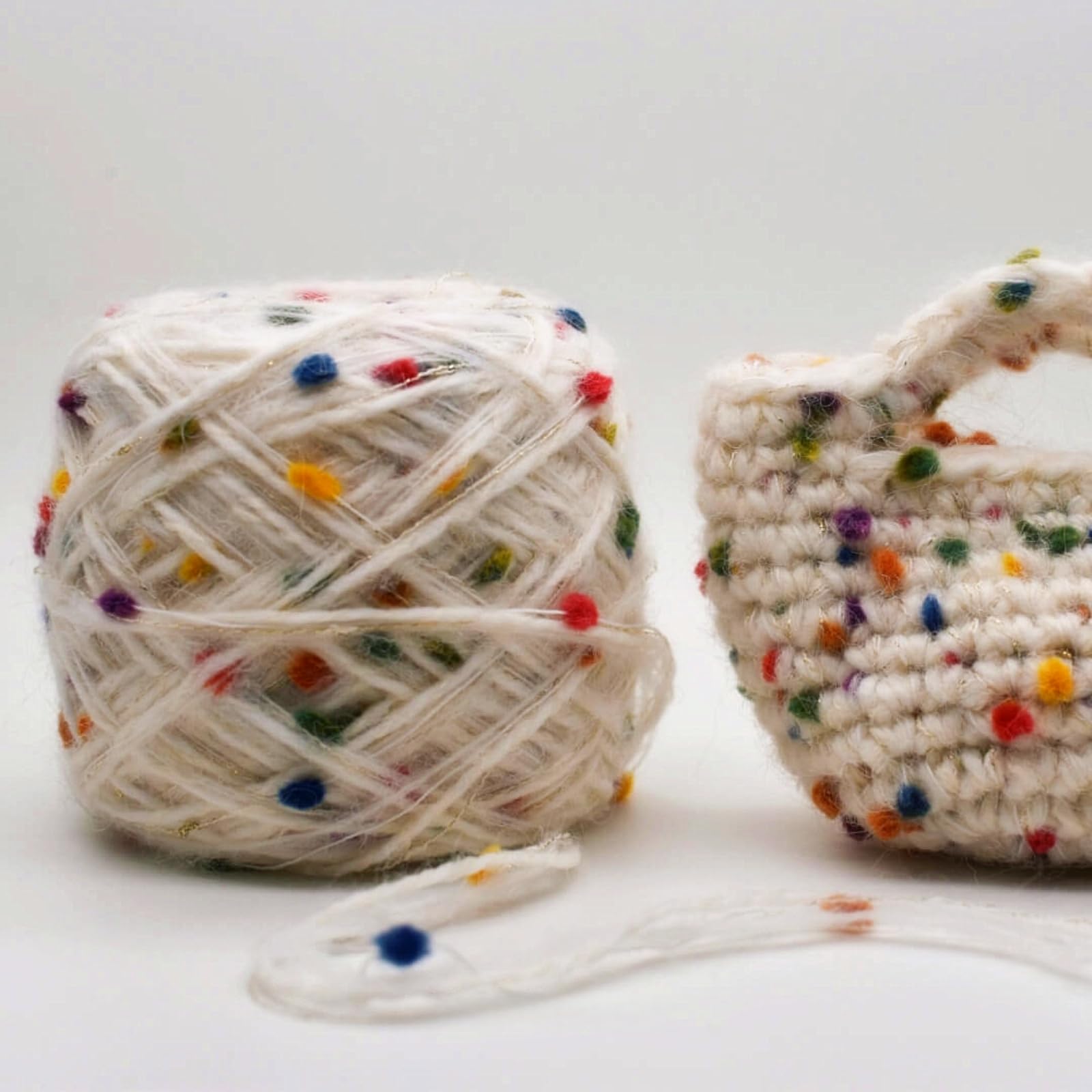 Textured Crochet Yarn with Flecks Fancy Multicolor Hand Mixed Chunky Yarn for Knitting Accessories Crochet Bag Tweed Style Ivory White 200g