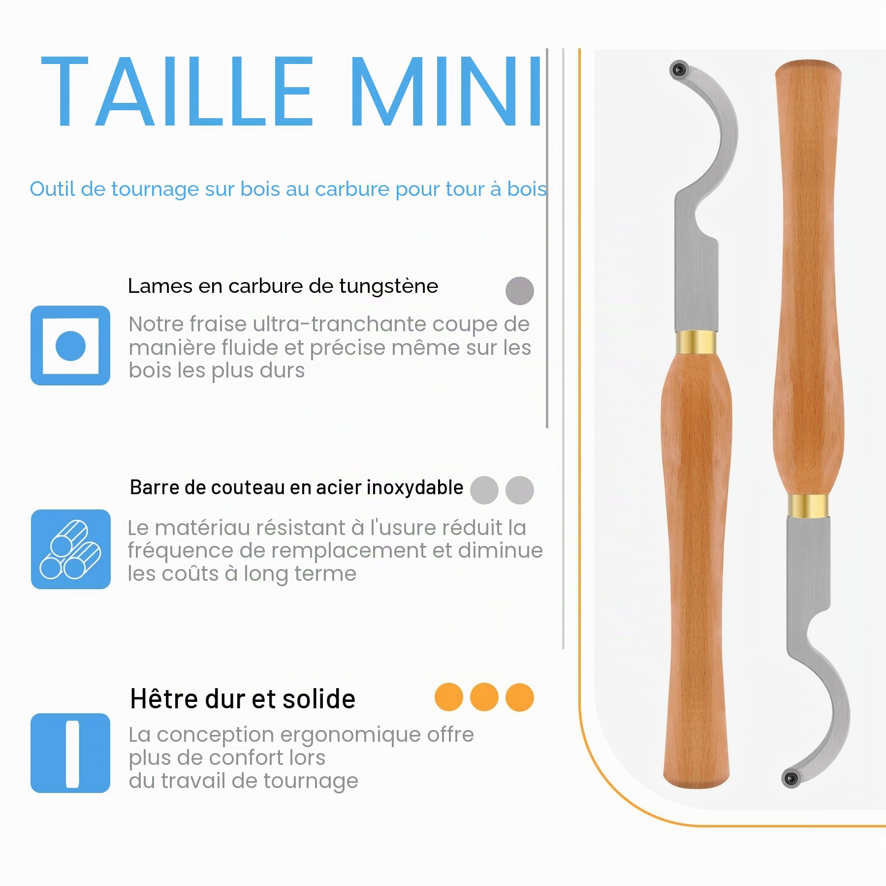 Outil de creusage courbe de tungstène Ci5 8,9 mm pour creuser le bois, ciseau rotatif, outil manuel bricolage tournage