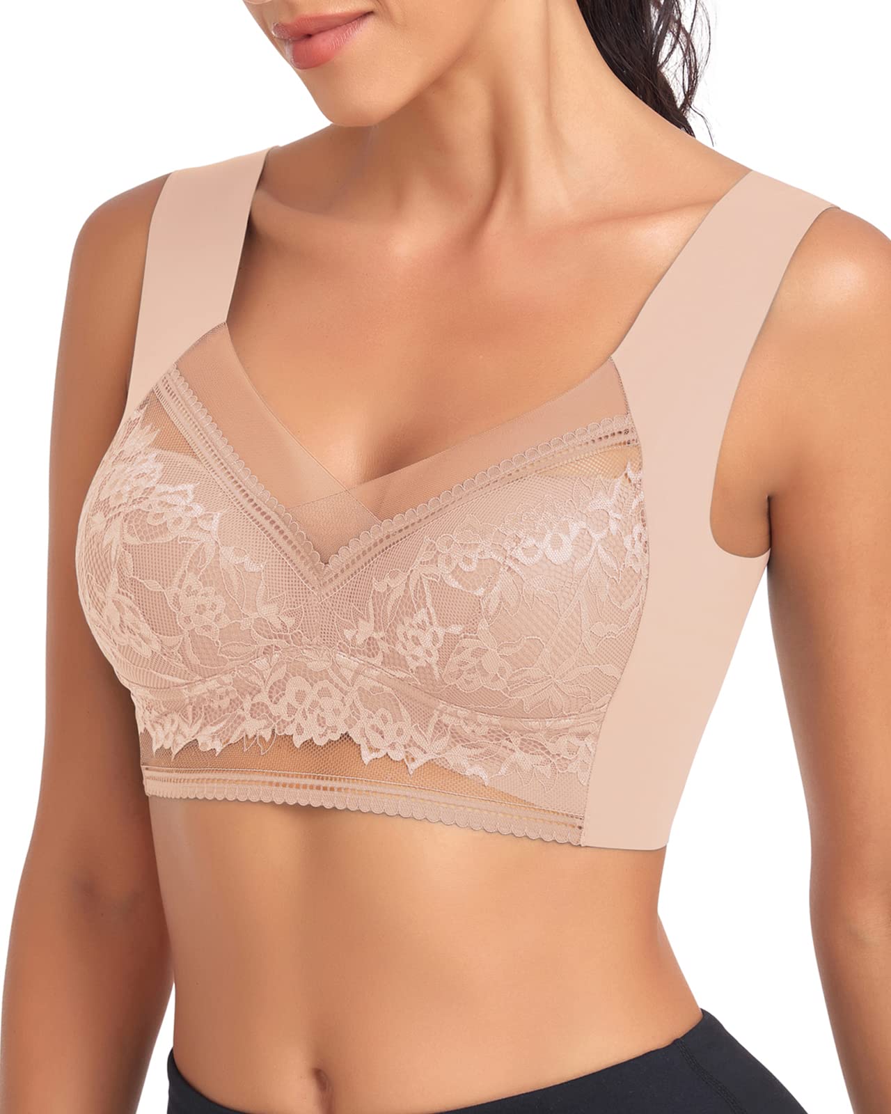 Sponsored Ad - Seamless Lace Bras for Women Wirefree Comfortable Mesh Padded Soft Back Smoothing Bra