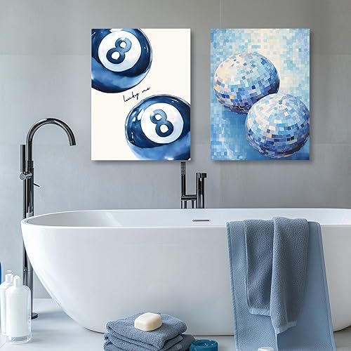 Miniatura 7 de GELDSTEI Preppy - Arte de pared estético azul, impresión de póster de 8 bolas azul marino, decoración de pared de bola de disco azul, pintura en
