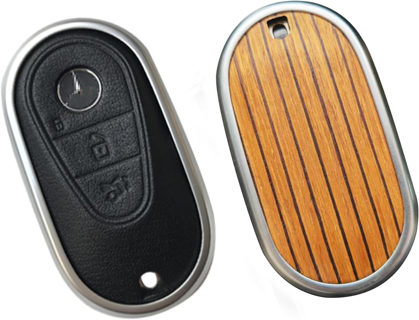 Leeogench メルセデスベンツ用キーケース キーフォブカバー 本物の木製ベニヤ製 本革キーフォブシェルギフト C GLC E S ect 2022-2023年以降に対応 (ヨットオーク、ブラックレザー)