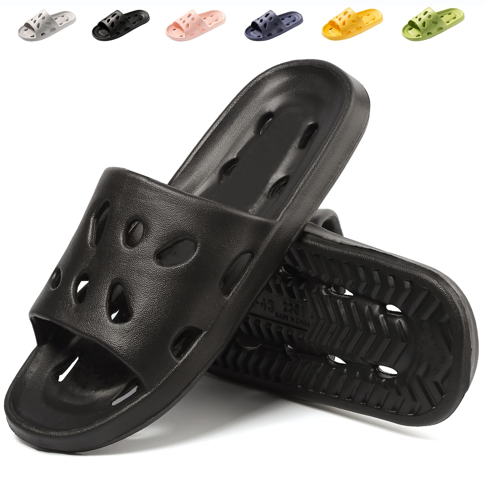 FINLEEO Shower Shoes for Women Men, Comfortable Quick Drying Non-Slip Pool Beach Bathroom Travel Slippers, Lightweight House Slippers