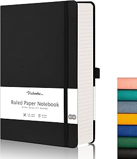 HIUKOOKA A5 Lined Notebook Hardcover College Ruled Journal 14.6 × 21 cm with 320 Numbered Pages, Premium 100gsm Paper for Notes Planning Study Travel Writing As a Diary and Projects (Black)