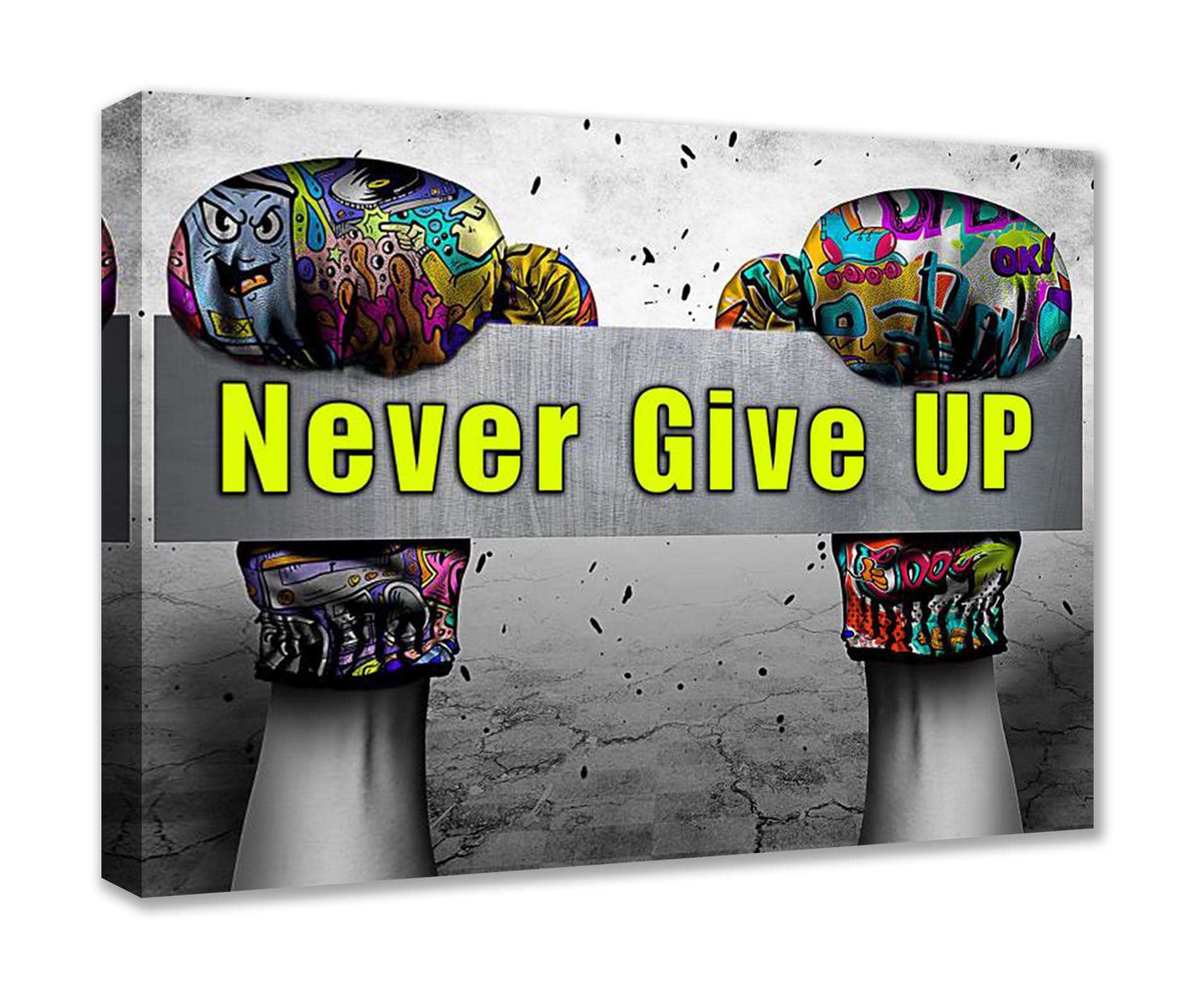 Banksy Street Art Graffiti Hand Gloves Pictures Never Give Up Quotes Paintings Artwork for Living Room Gift 1 Pieces Canvas Wall Art Nordic Home Decor Ready to Hang Poster and Prints (16''W x 24''H)