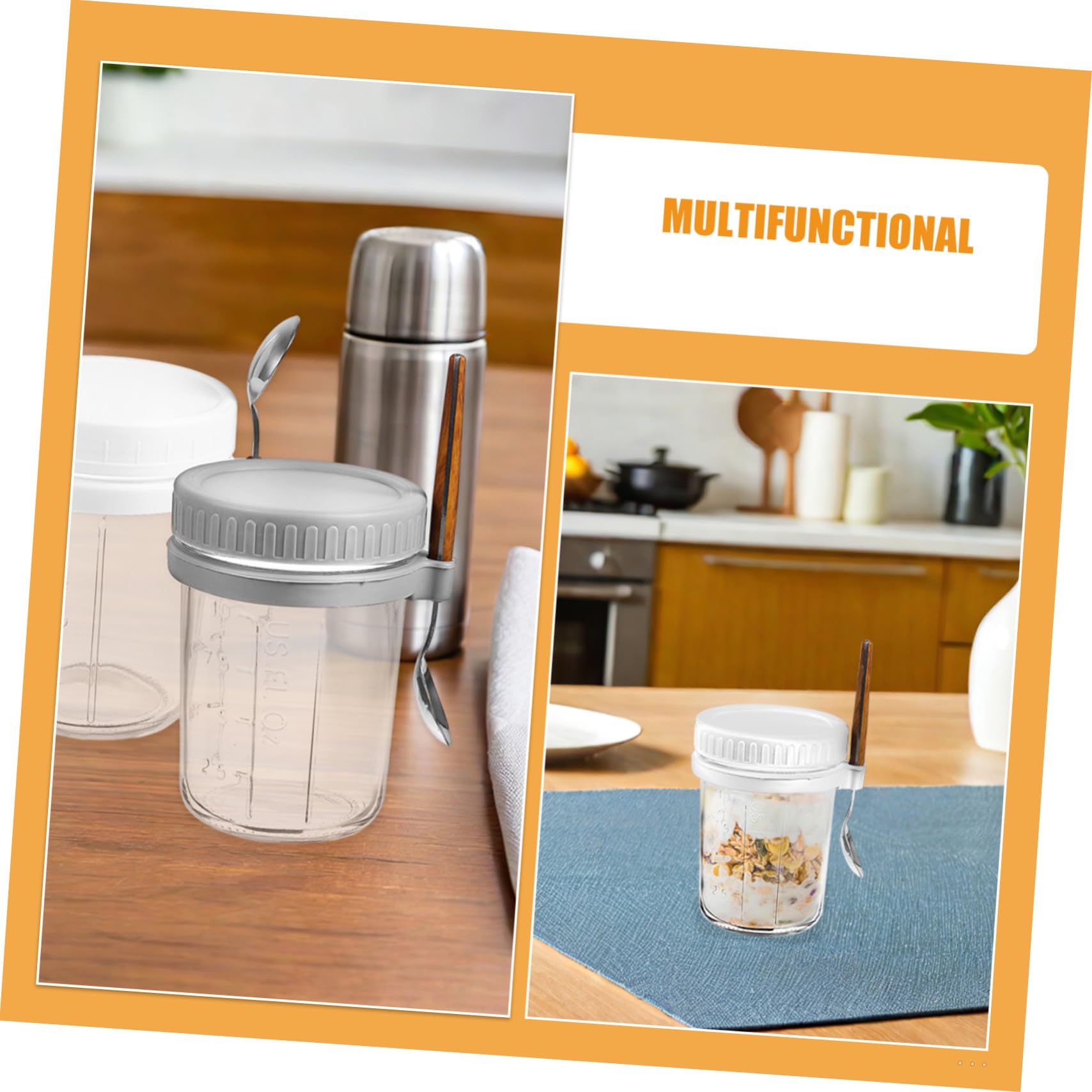 4 pièces Bocaux Verre Déjeuner avec Cuillères Intégrées Pots Hermétiques pour Overnight Oats Yaourt Fruits Secs Cuisine Polyvalente