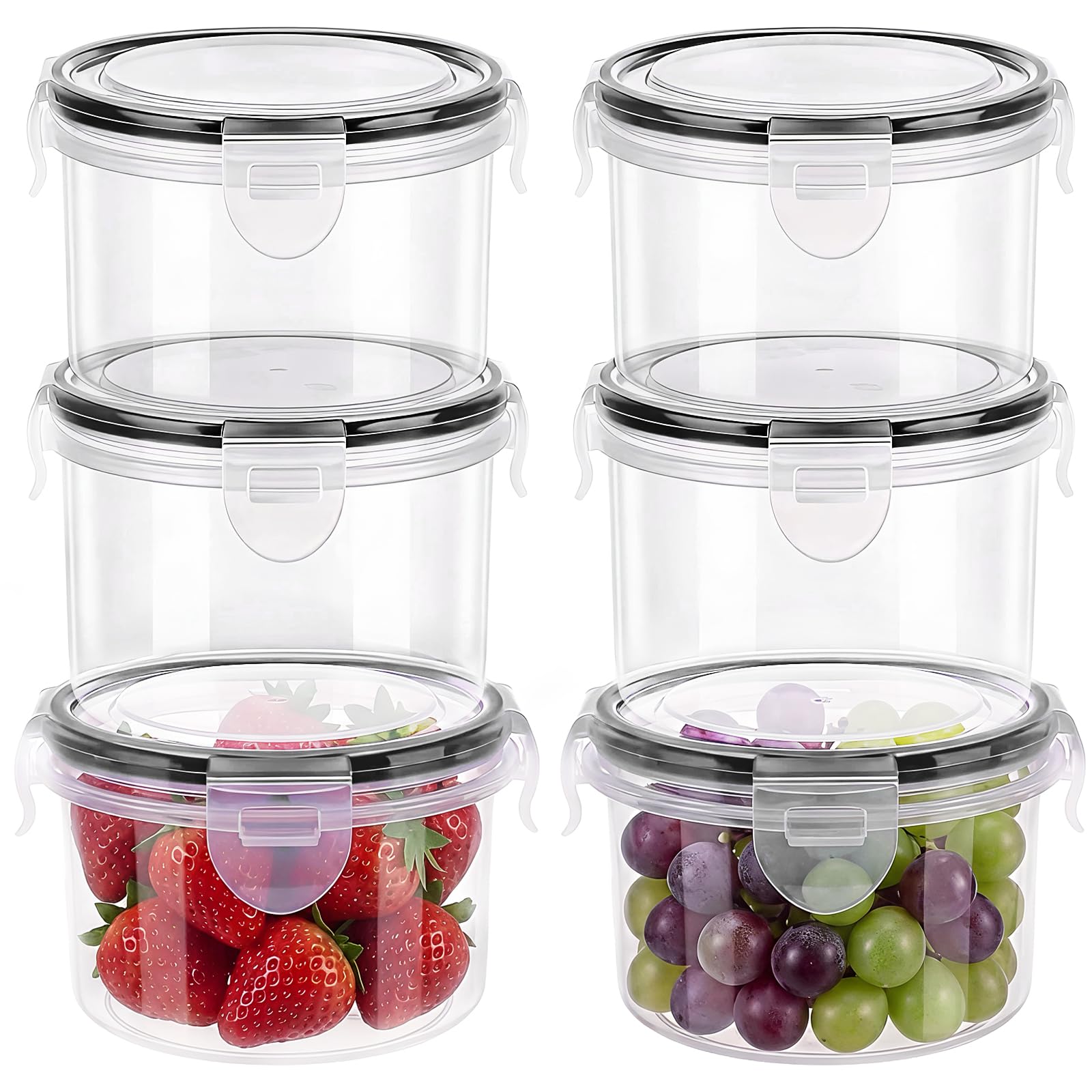FERNVALE 6 Pack Airtight Food Containers with Lids, Plastic Reusable Snack Pots with Clip Lock, Leak-proof Small Storage Container Set Stackable for Yogurt, Fruit, Meal Prep, Lunch, BPA-Free (300ml*6)