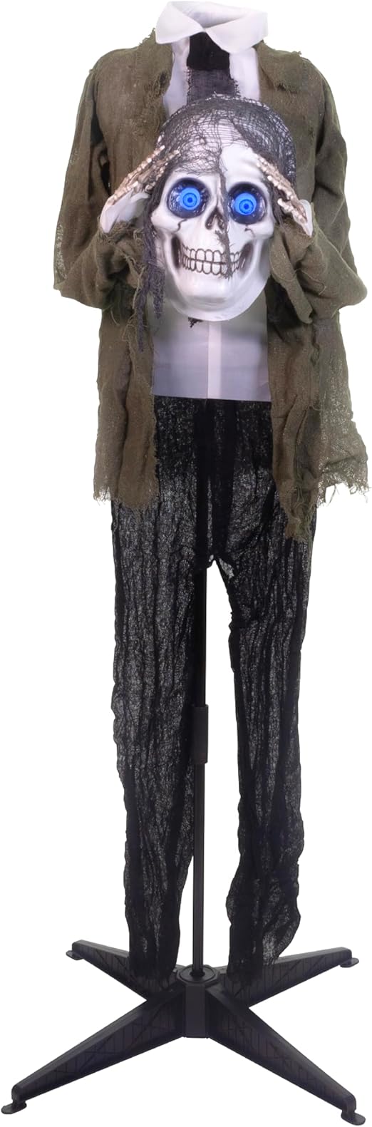Haunted Hill Farm 53-in. Ghostly Skeleton Holding Head, Scary Talking Halloween Prop with Animated Eyes, Indoor or Covered Outdoor Halloween Decoration, Standing or Hanging Décor