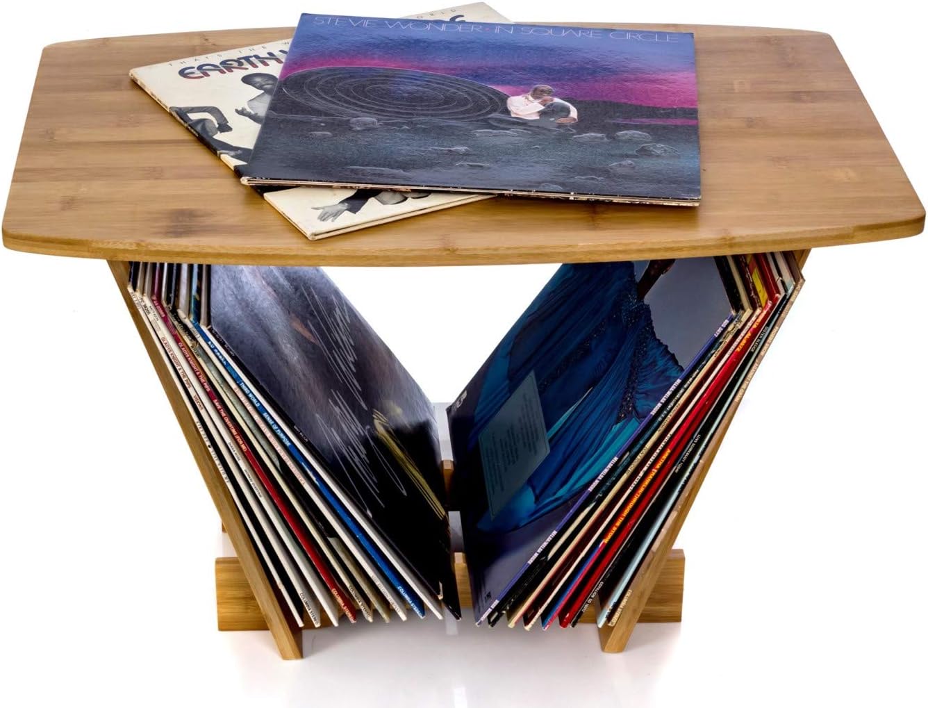 Vinyl Records Holder Turntable Stand - Record Player Display and Lp Album Storage Rack Organizer. Space Saving Solution for your Collection. Contemporary Table Station will blend nicely with any Decor