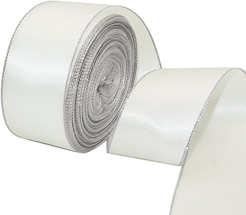 David accessories Cinta de satén con bordes plateados de 1.5 pulgadas de ancho, 20 yardas, cintas de tela con borde dorado para envolver regalos,