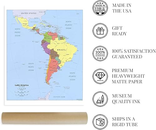 Miniatura 4 de HISTORIX Mapa de América Latina 2006 Mapa de pared de 24 x 30 pulgadas de América Central y del Sur Decoración ideal para el hogar u oficina