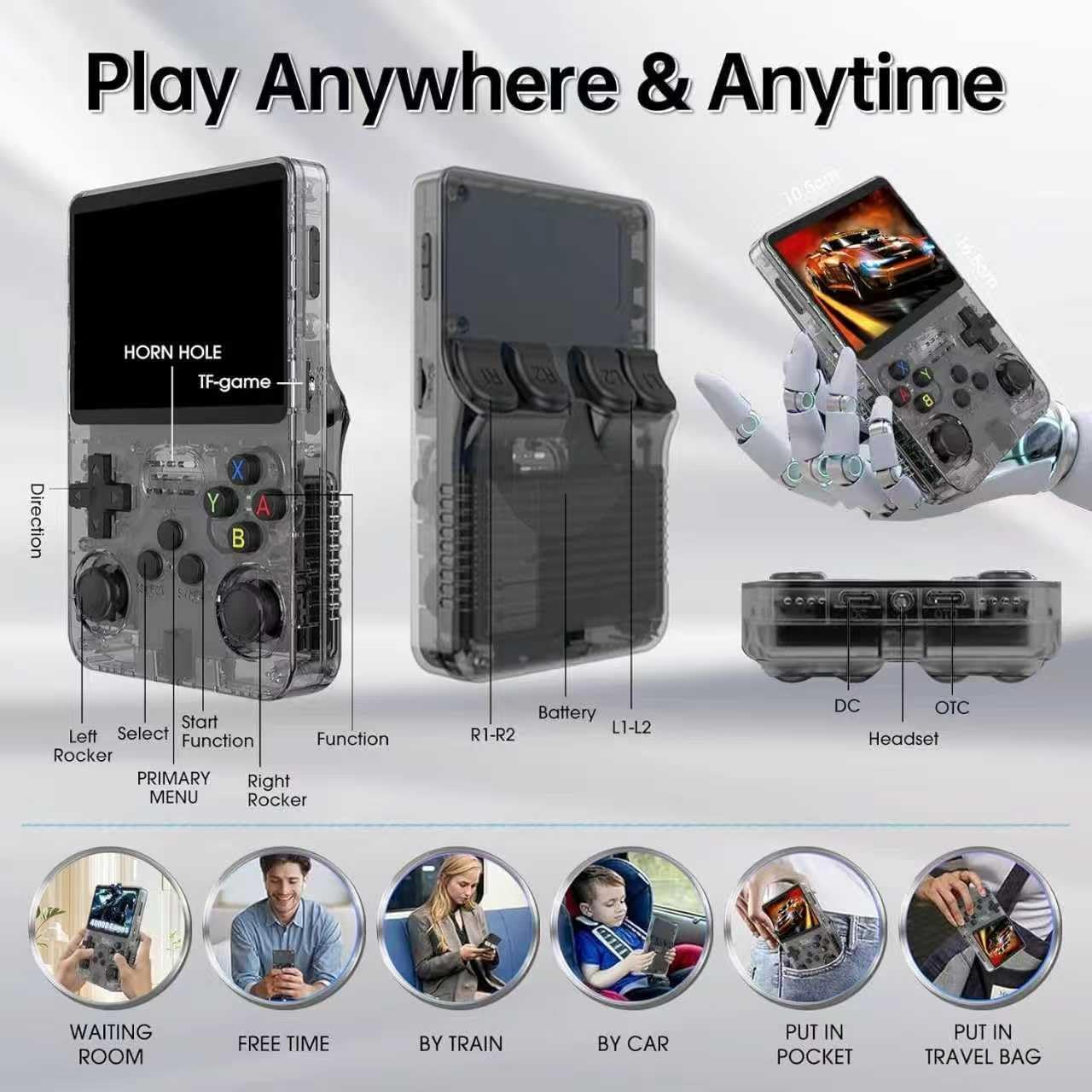 Genérico Consola de Videojuegos R36S, 64GB, Color Negro