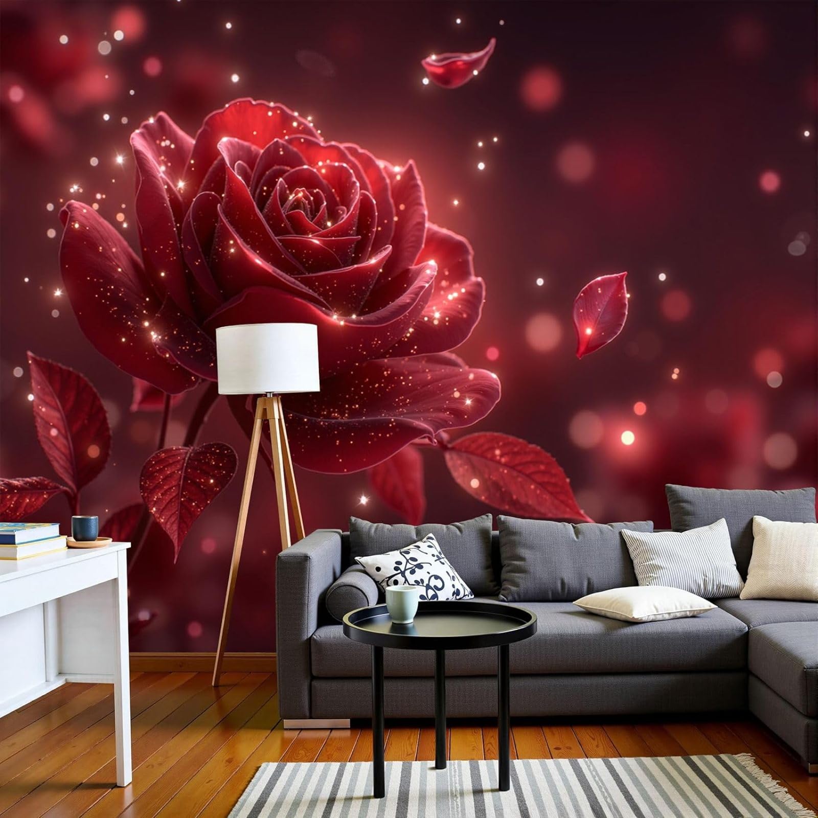 kfjhgbdshhj Romantic Floral Petal Wallpaper, Beautiful Rose Wall Mural for Living Room, Bedroom, Children's Room, Modern Red Wall Decor, 300cm x 210cm Stickers - Frameless Painting - Poster