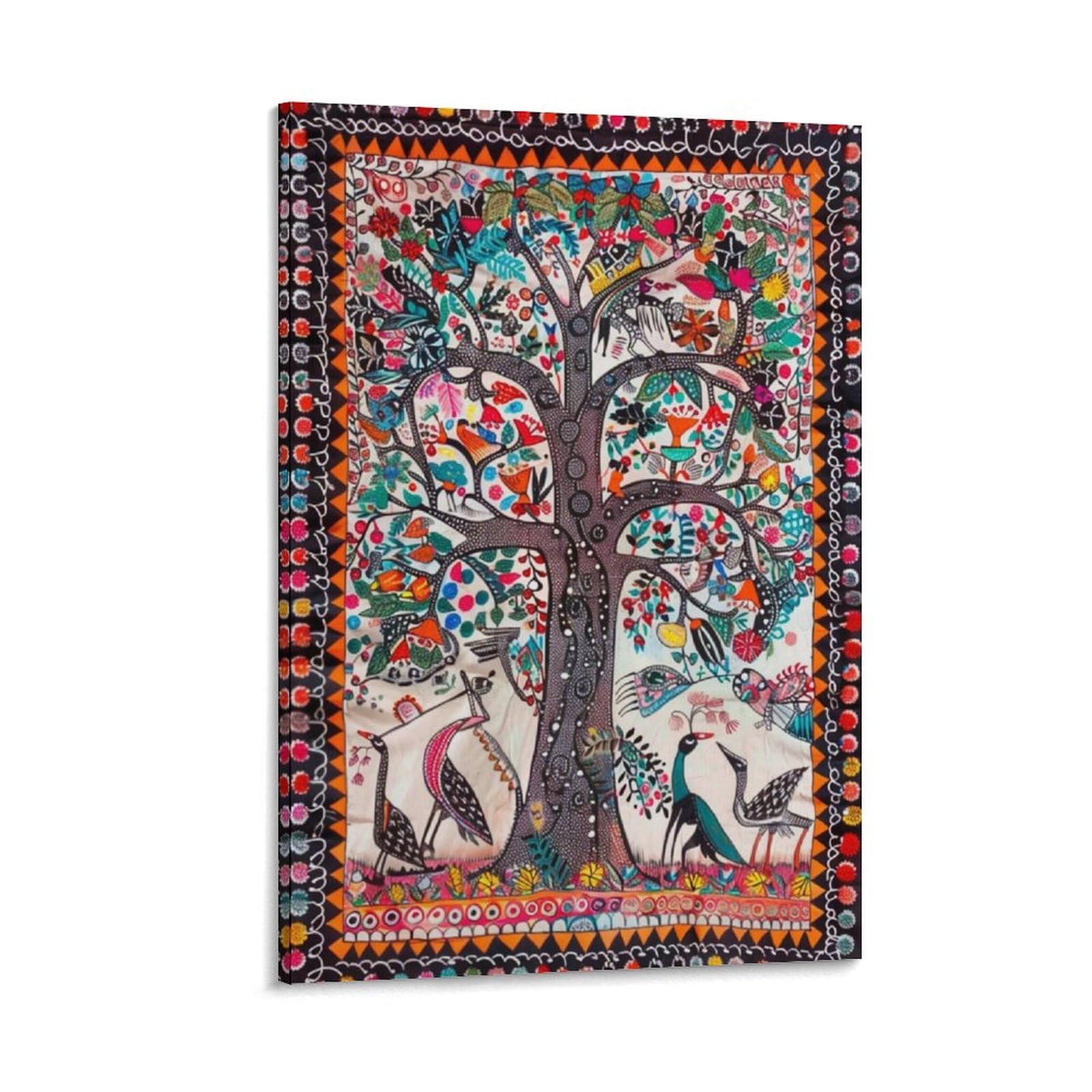 Wjwart Madhubani Indian Canvas Poster Bedroom Decor Landscape Office Room Decor Gift 12X18inch(30X45cm)