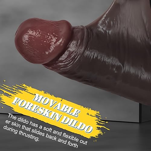 Miniatura 9 de Consoladores de prepucio movibles realistas, 1.9 pulgadas de diámetro, doble silicona para juego vaginal o anal, pene de 7.8 pulgadas con ventosa