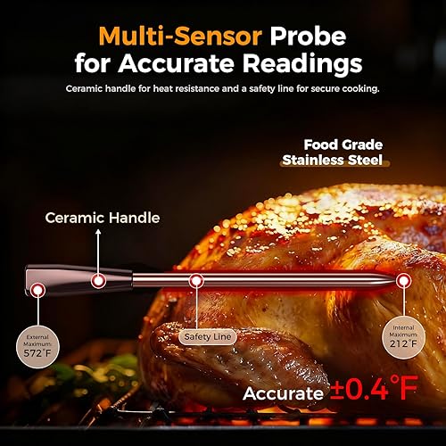 Miniatura 3 de Smart Wireless Meat Thermometer,Digital Cooking Thermometer with Dual High-Accuracy Sensors,Ceramic Heat-Resistant Probe, Instant Read LCD & App