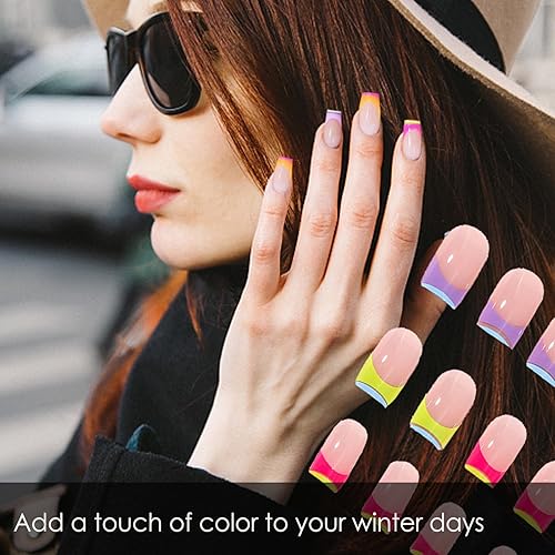 Miniatura 3 de Uñas postizas francesas a presión, uñas cortas a presión, uñas acrílicas a presión, uñas postizas con diseños, uñas adhesivas, 24 unidades